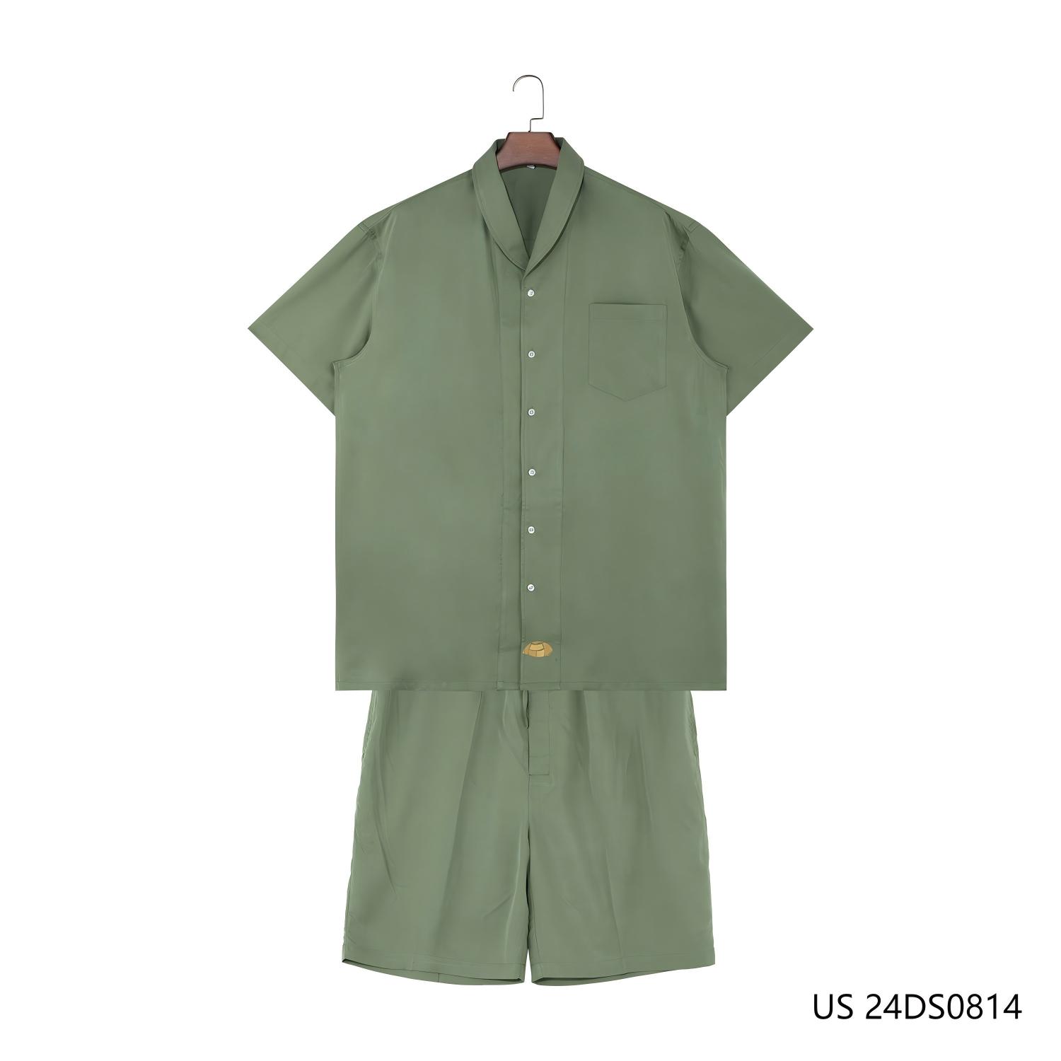 Men's 100% Tencel Green Plain Embroidered Suits With Shorts
