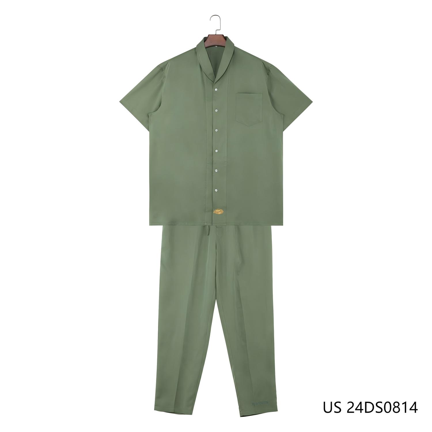 Men's 100% Tencel Green Plain Embroidered Suits With Shorts