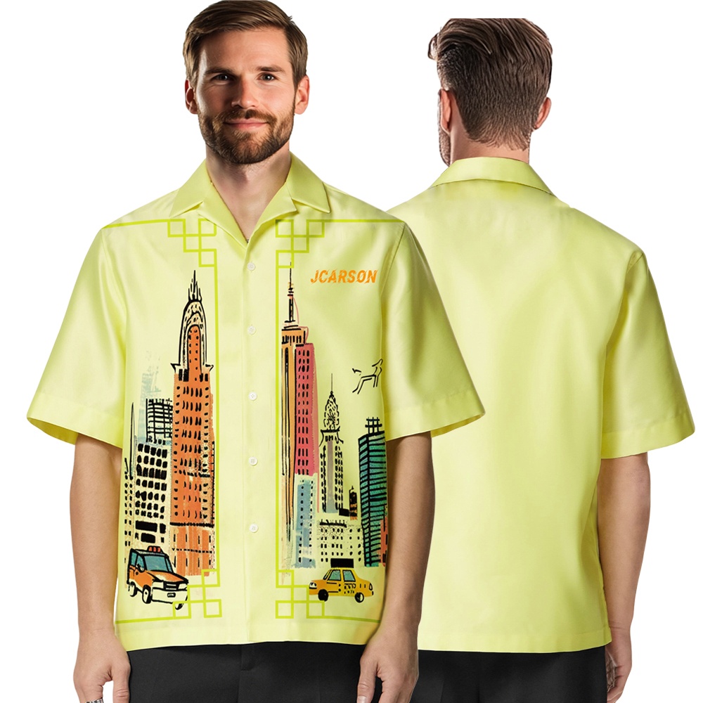 2025 New Design Printed Against The Yellow Background Button Down Short Sleeve Shirts