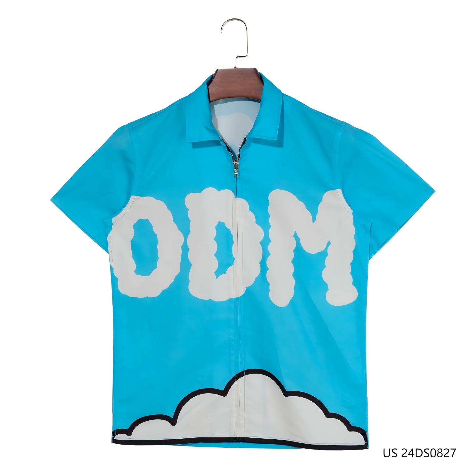 Men's 100% Cotton Printing Short Sleeve Zip-up Shirts