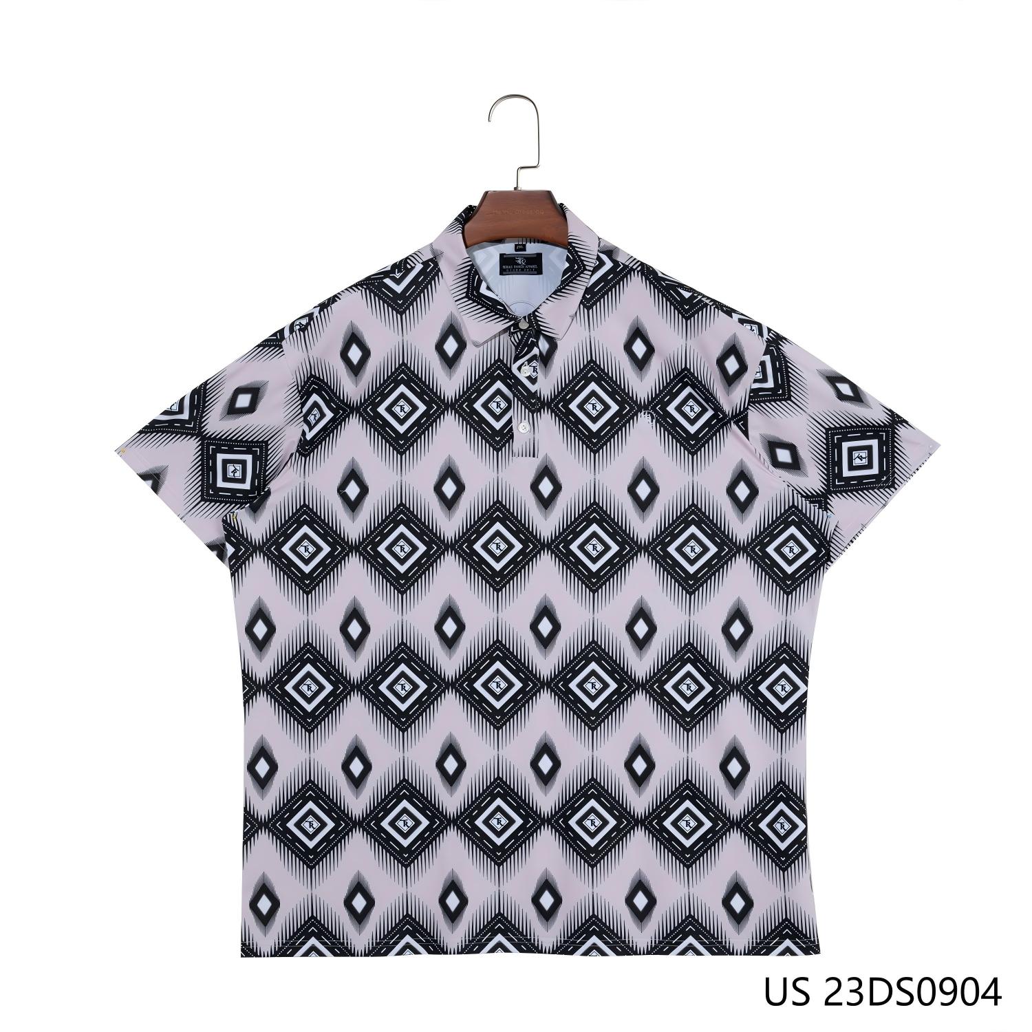  Men's Colorful Printing  Short Sleeve Button Down Polo Shirts With Mutiple Elements