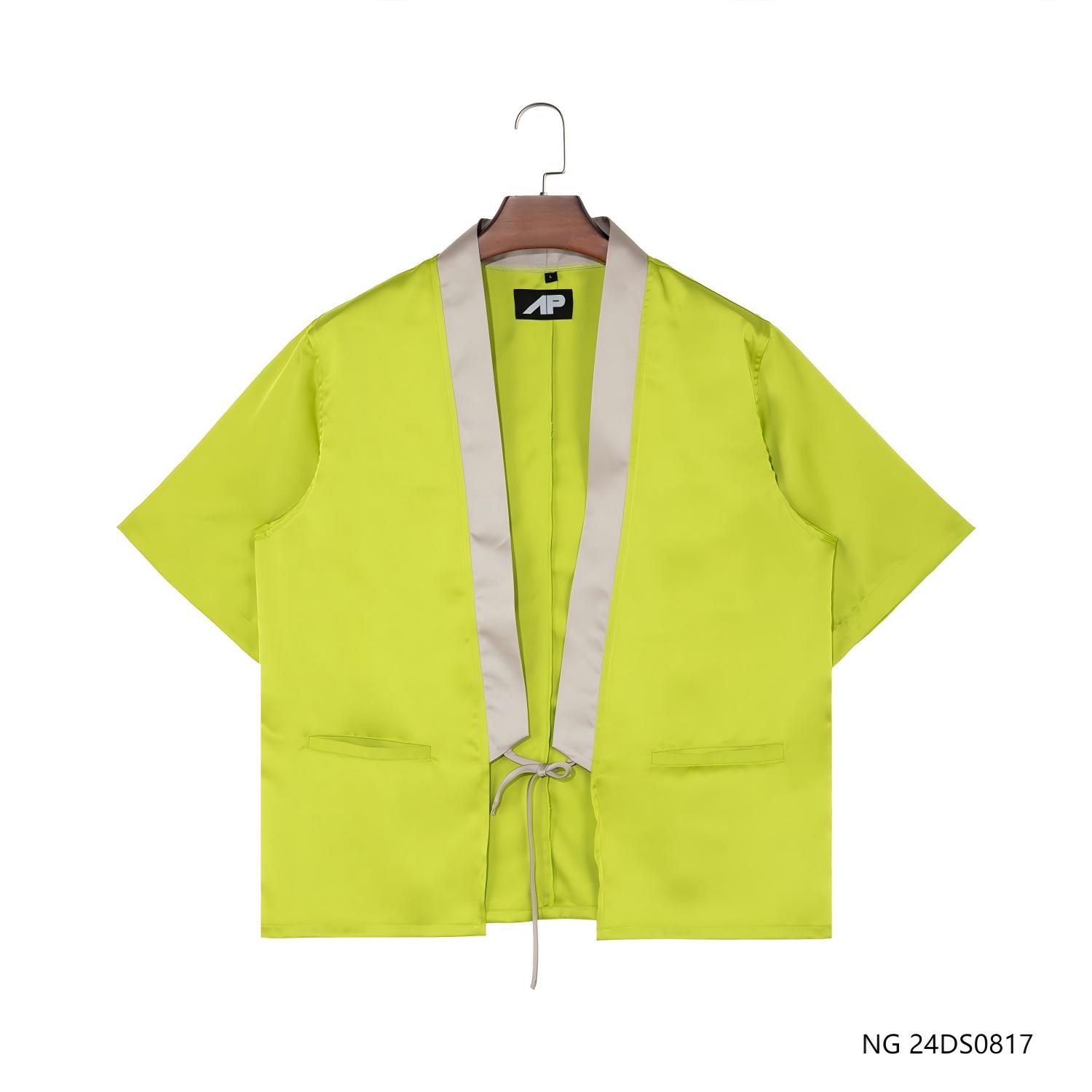 Men's 100% Polyester  Wholesale Lightweight Green Short Sleeve Corded Cardigan Design for  Trainings and Competitions