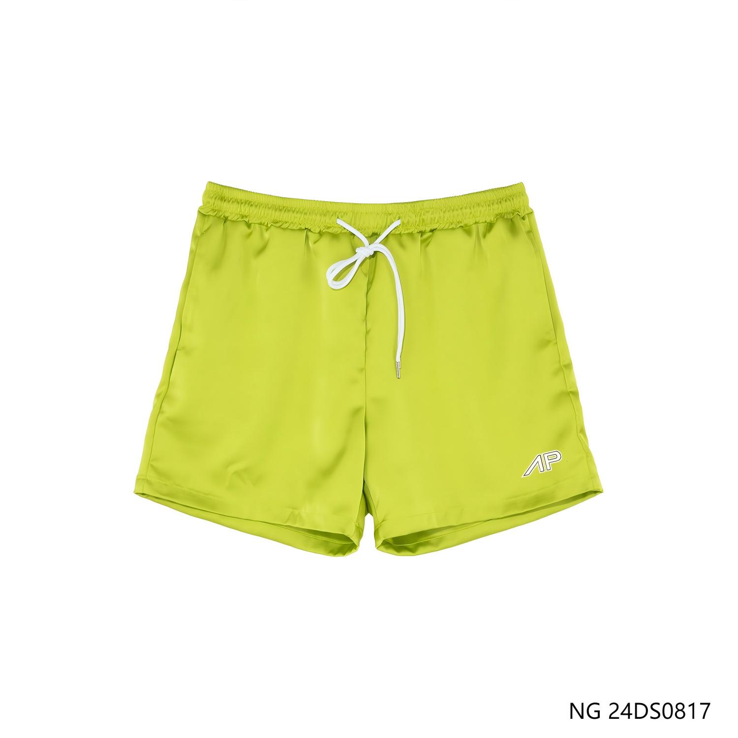 Men's 100% Polyester Plain Green With White String-fastened Shorts