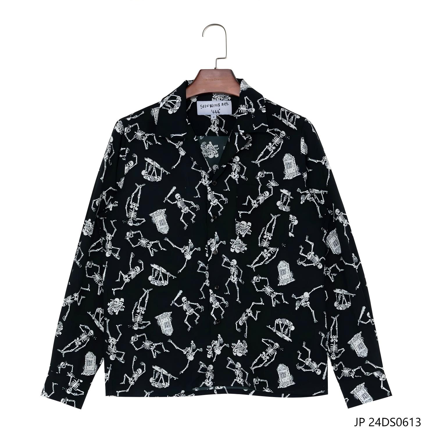 Men's 100% Rayon Button Down Long Sleeve Shirts With Some Zombie Patterns