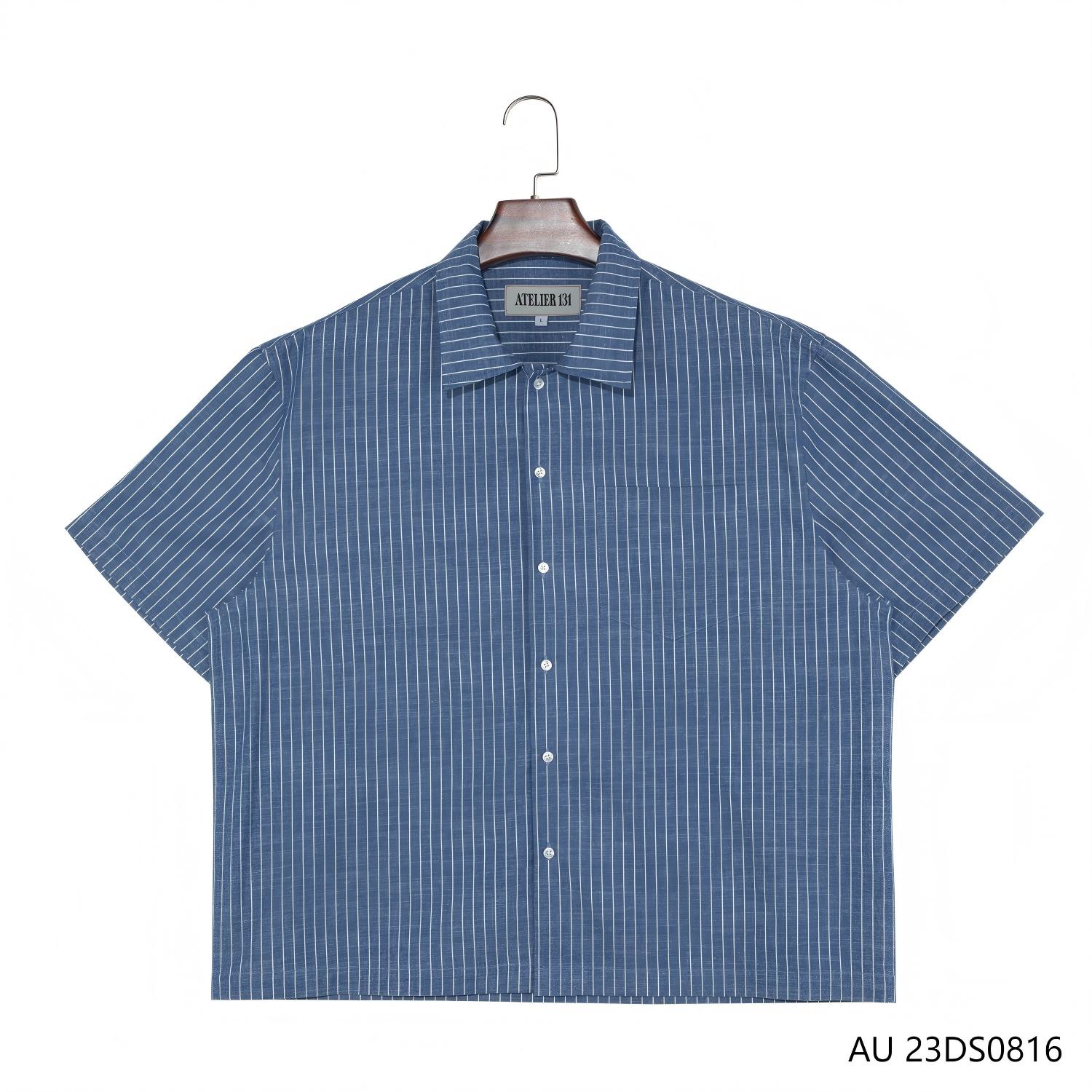 Men's 100% Cotton Blue And White Stripes Short Sleeve Button Down Shirts