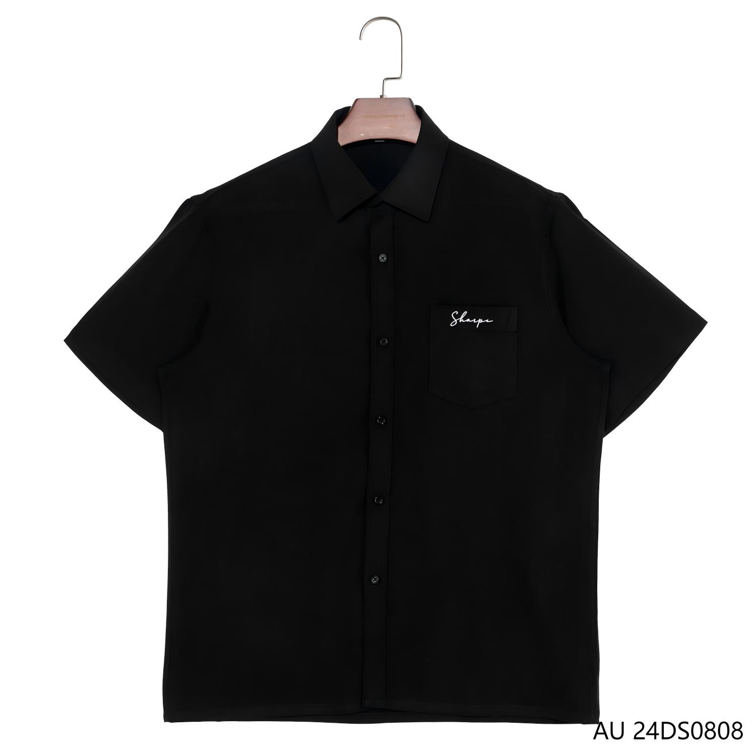 Men's Black Embroidered Short Sleeve Button Down Shirts