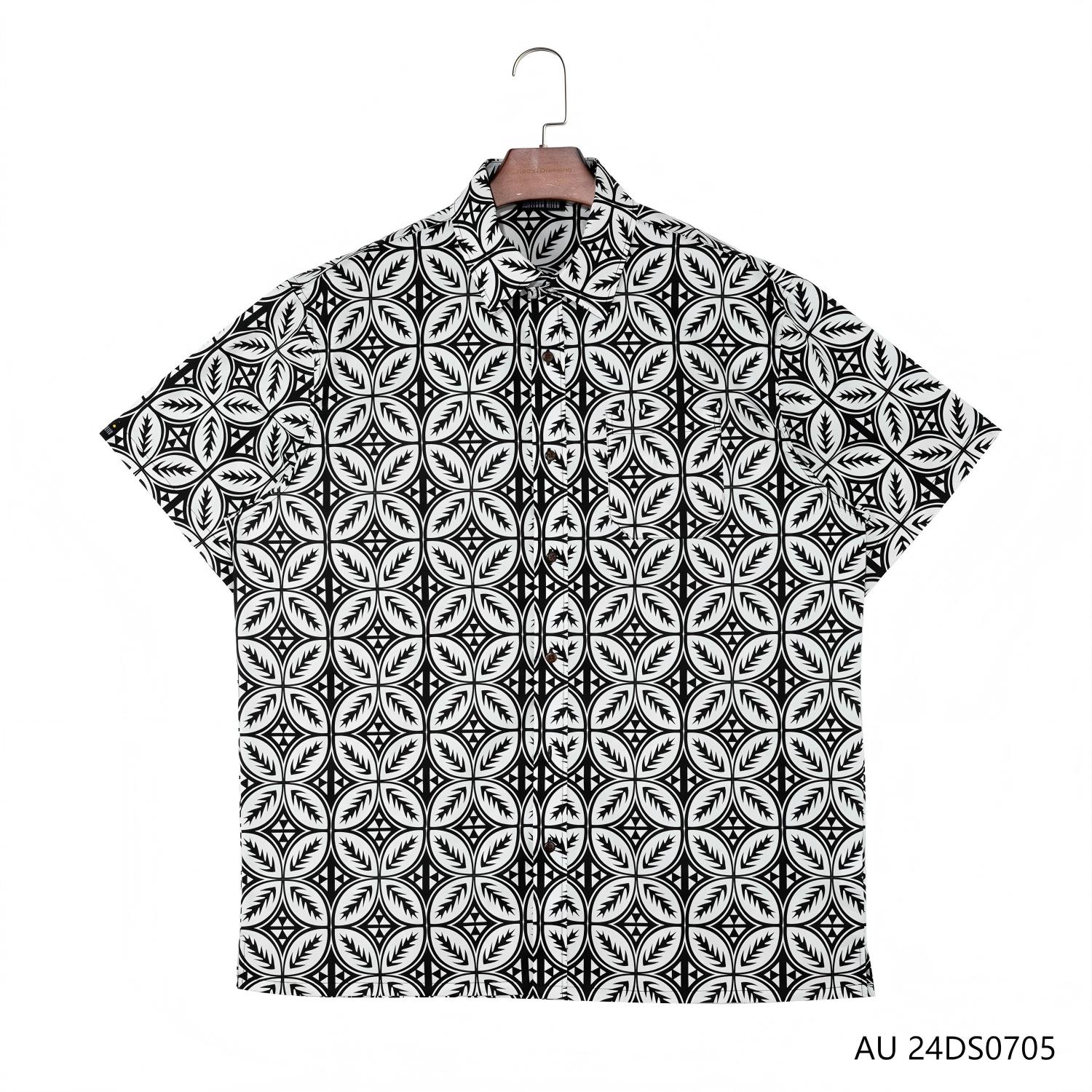 Men's 100% Cotton  Short Sleeve Button Down Shirts With Symmetric Figures