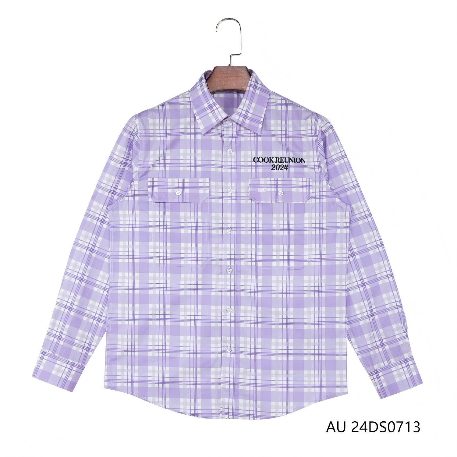 Men's 100% Cotton Embroidered Purple Plaid Button Down Long Sleeve Shirts