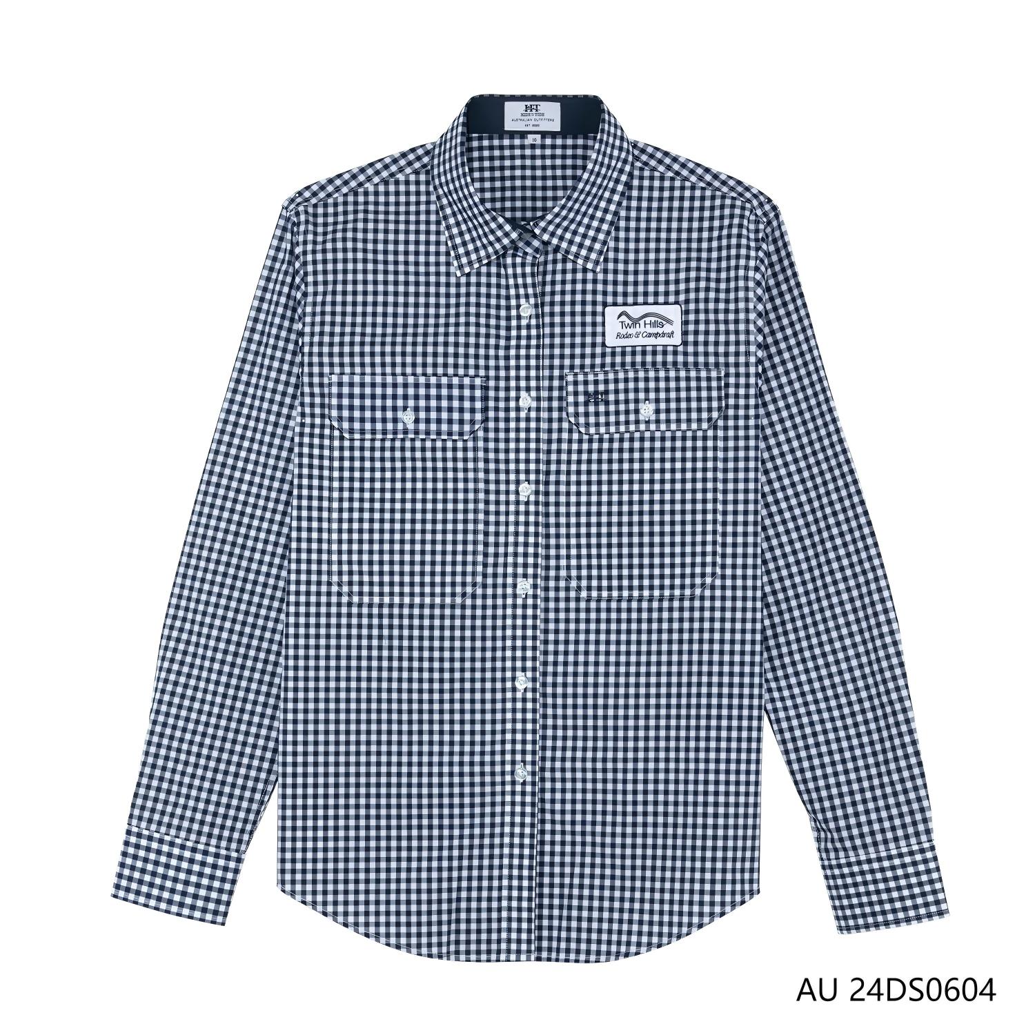 Women's 100% Cotton Blue And White Plaid Button Down Long Sleeve Shirts