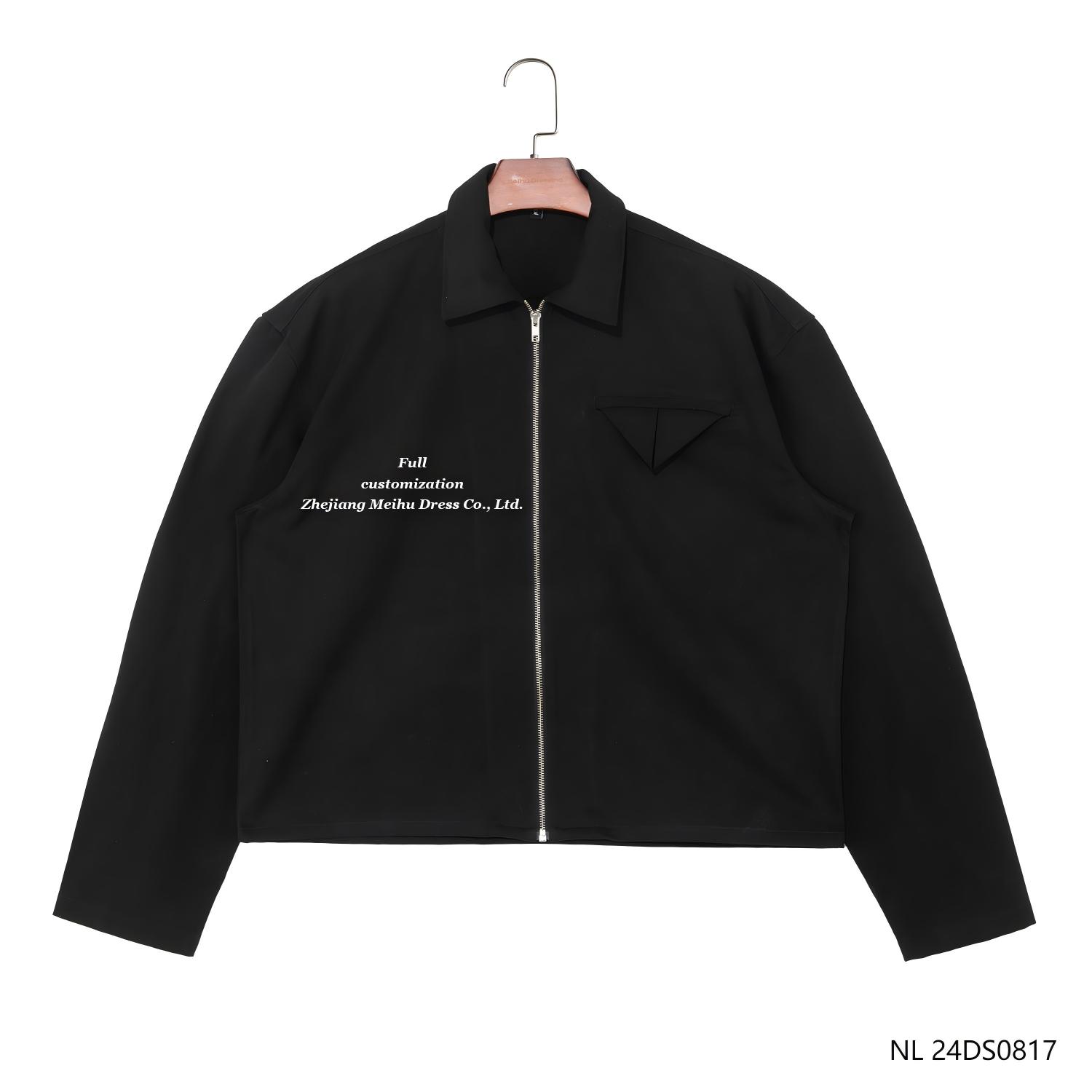 Men's 100% Cotton Black  Zipper-up Long Sleeve Jacket Coat