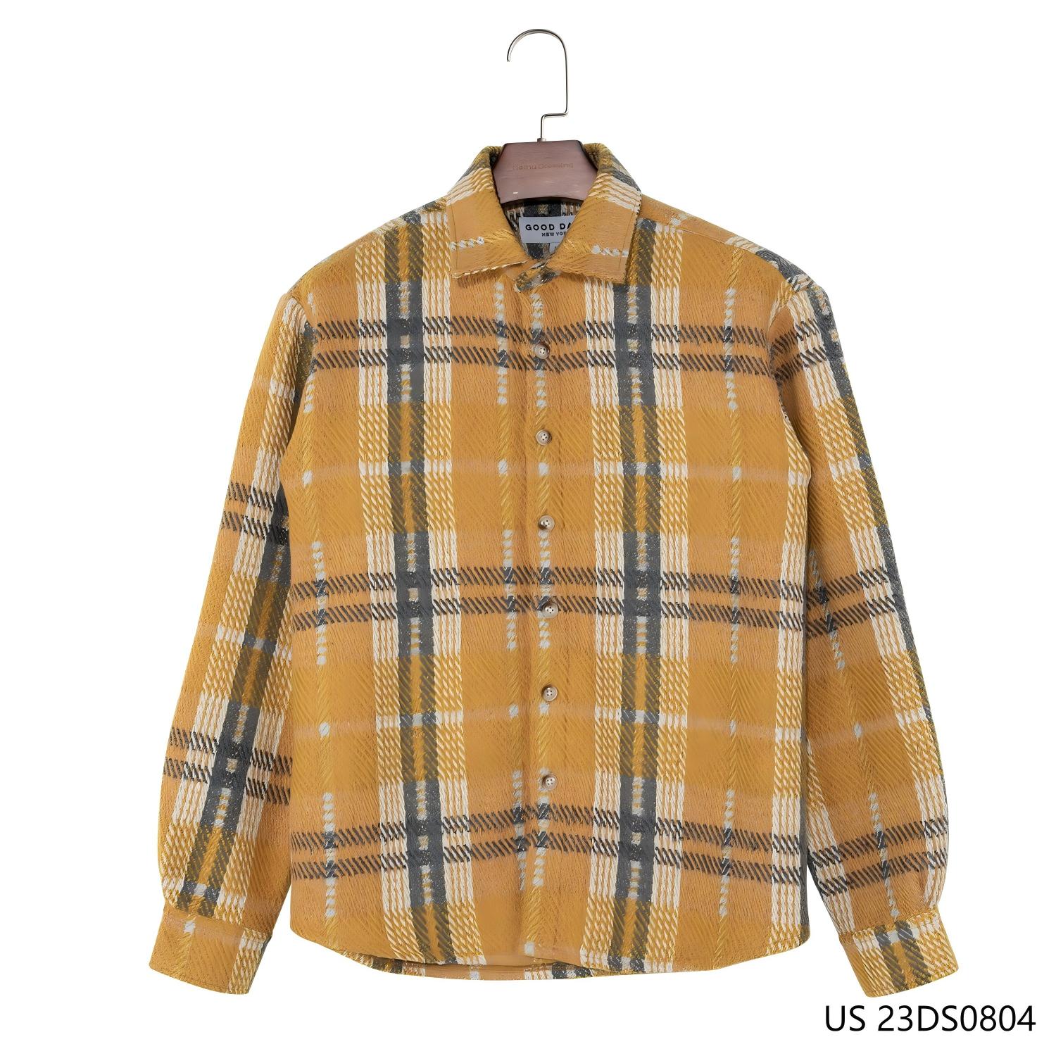 Men's 95% Polyester 5%Wool Yellow And White Contrast Plaid Button Down Long Sleeve Shirts