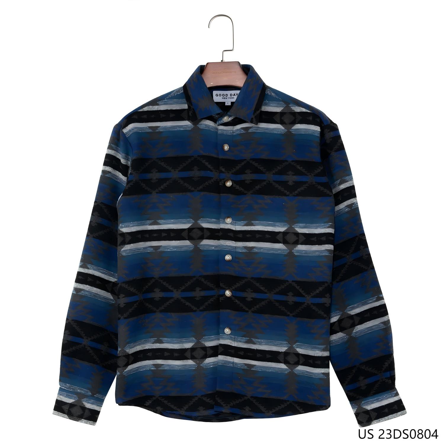 Men's 95% Polyester 5% Wool Deep Blue Stripes Button Down Long Sleeve Shirts
