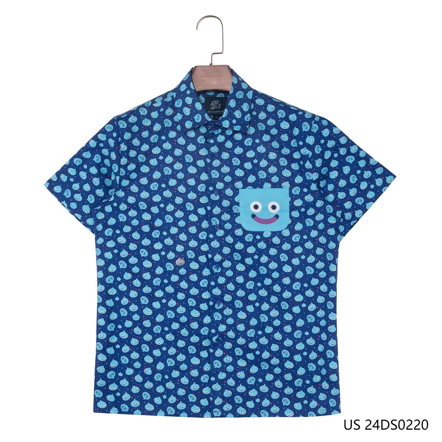 Men's 100% Cotton Dot-like Emoji  Against Deep Blue Background Short Sleeve Button Down Shirts