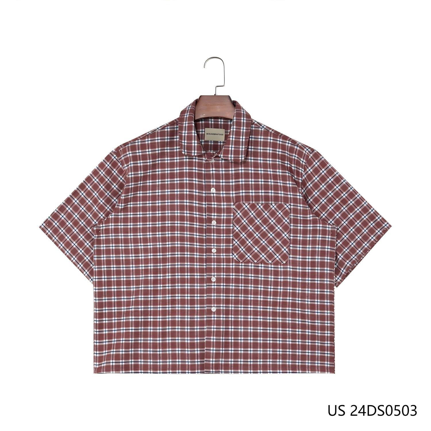 Men's 100% Cotton  Red Plaid Short Sleeve Button Down Shirts