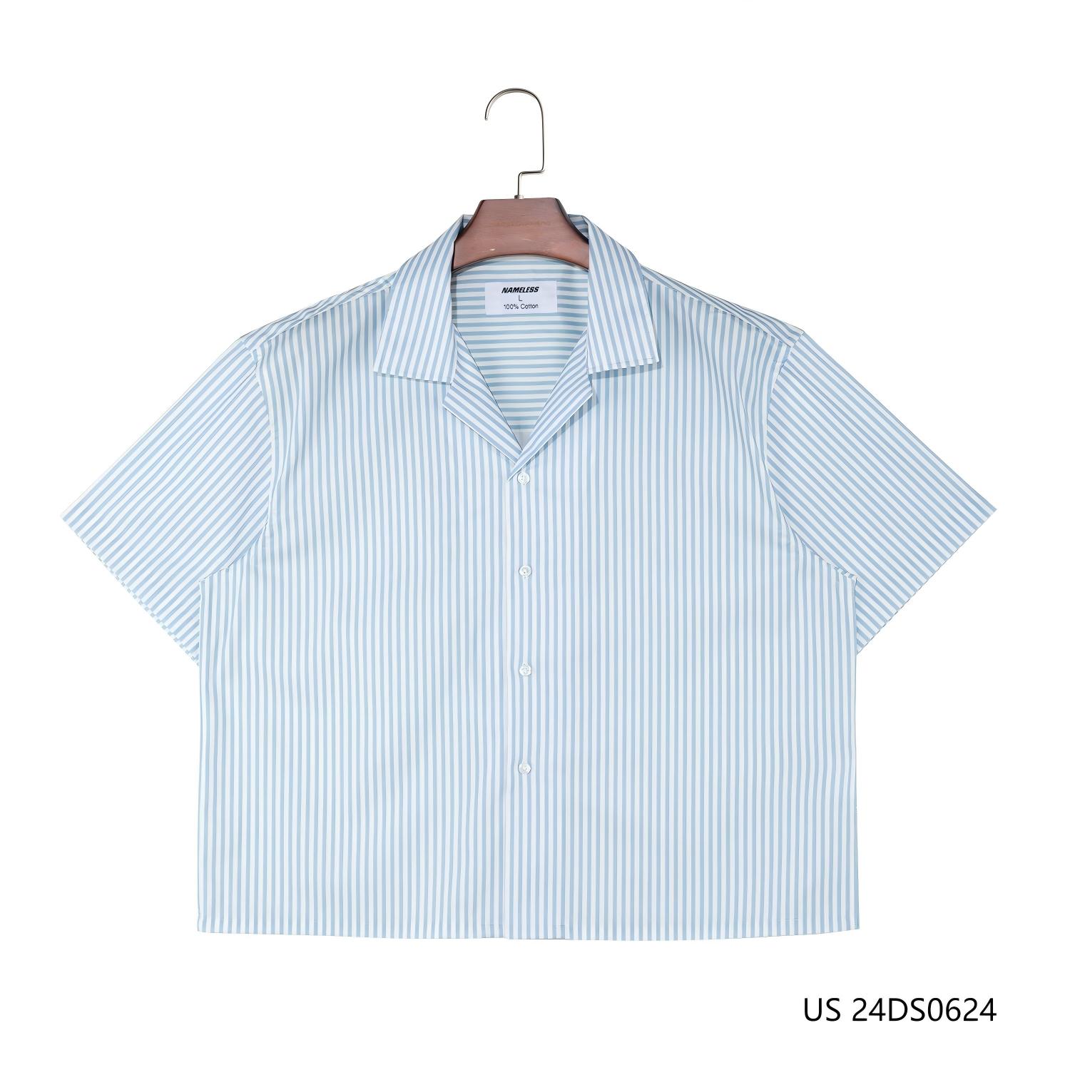 Men's 100% Cotton Blue And White Stripes  Short Sleeve Button Down Shirts