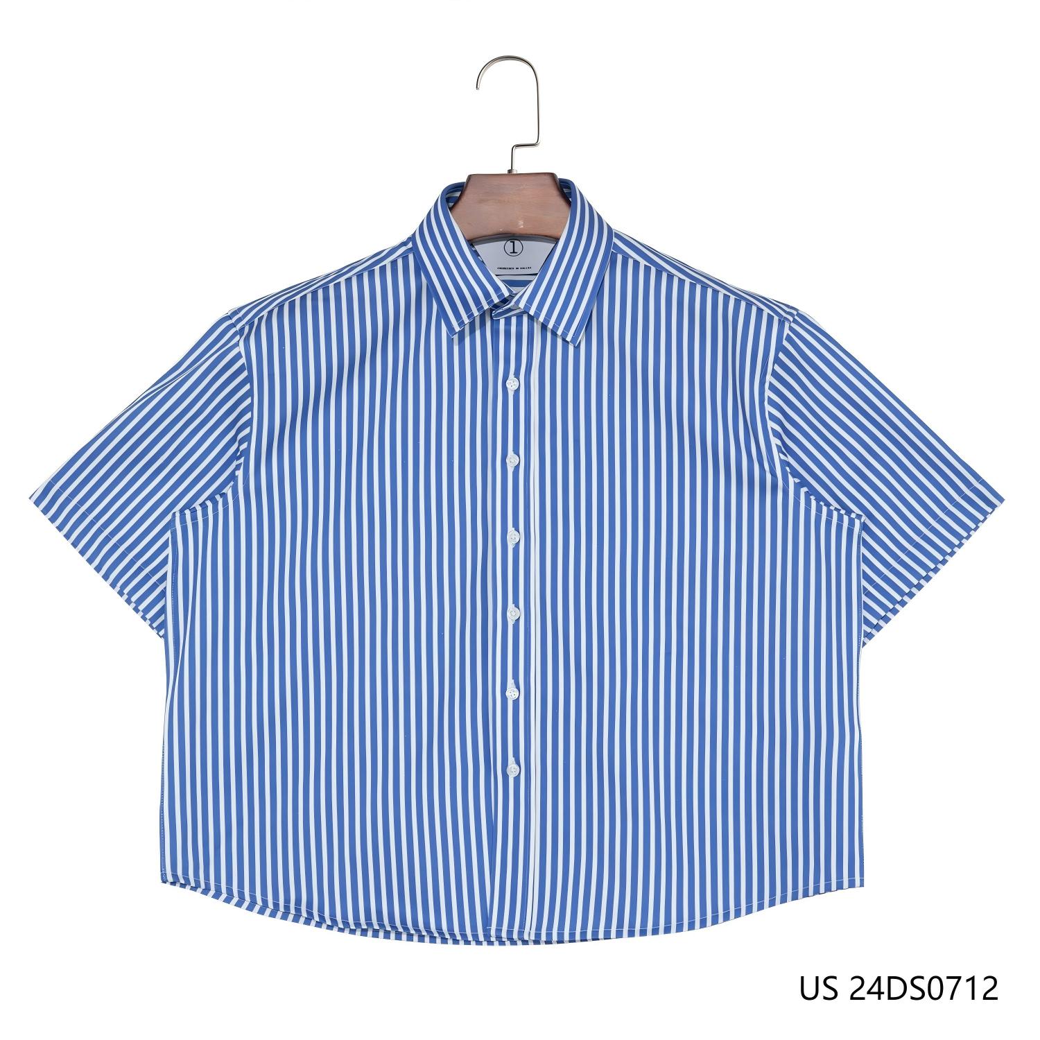 Men's  100% Cotton Blue And White Stripes Short Sleeve Button Down Shirts
