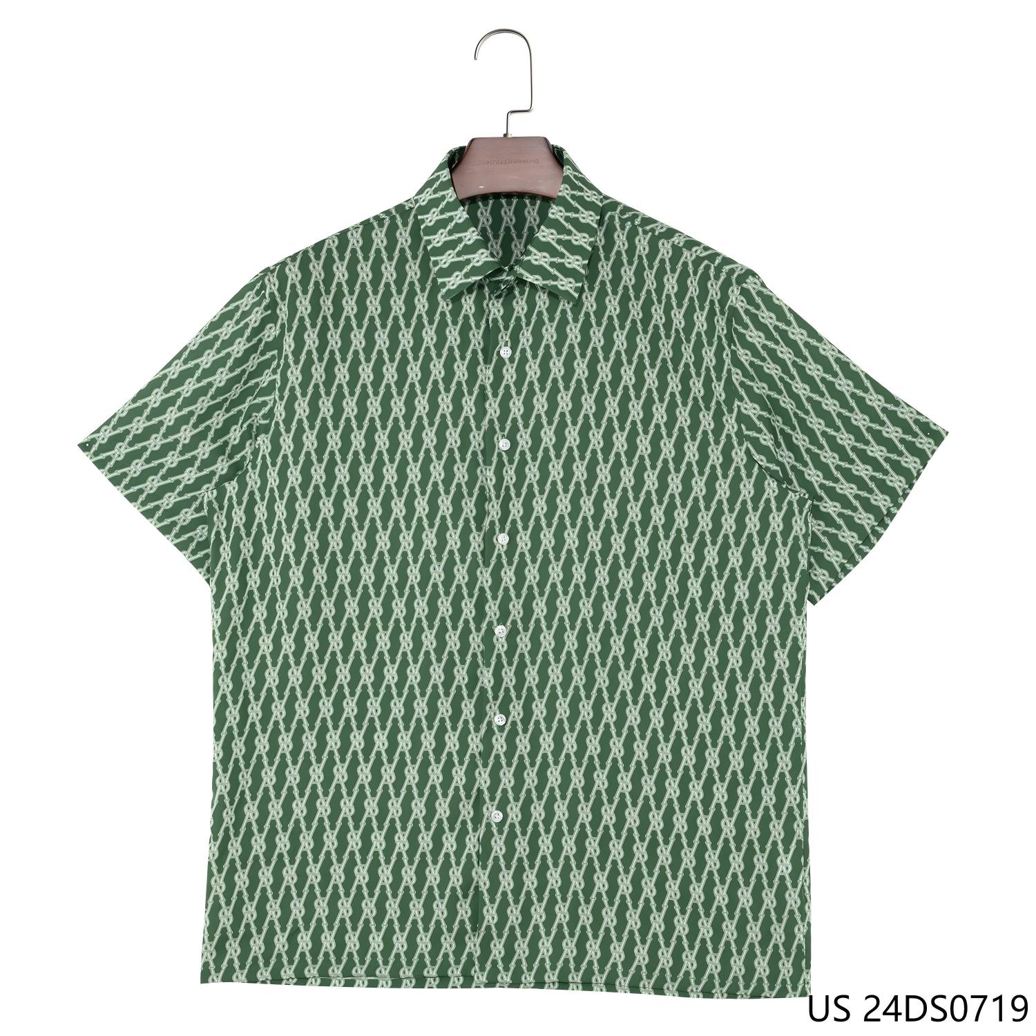 Men's 100% Tencel Green Short Sleeve Button Down Shirts With Some Regular Figures