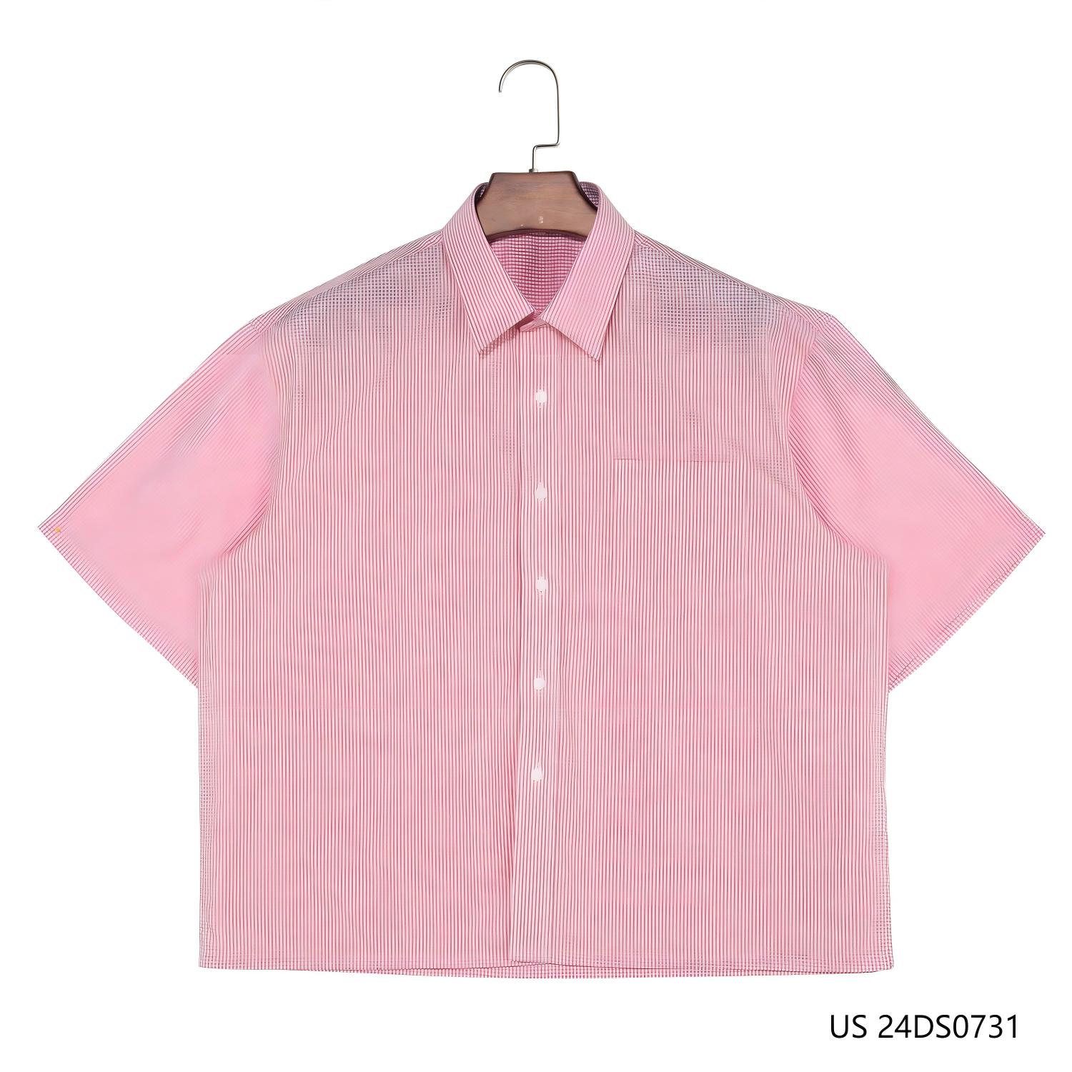 Men's 100% Cotton White And Pink Plaid Short Sleeve Button Down Shirts