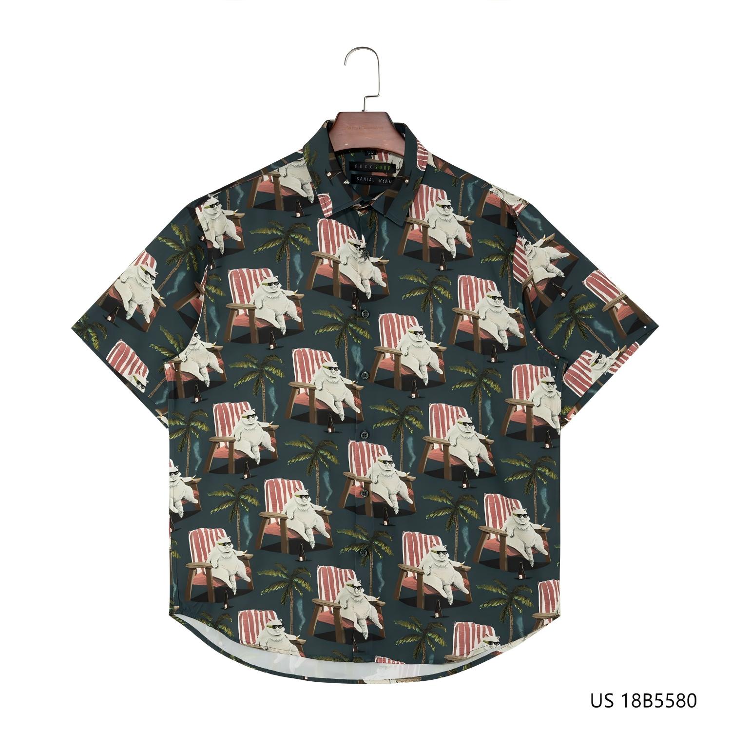 Men's  100% Rayon Cute Style Short Sleeve Button Down Shirts