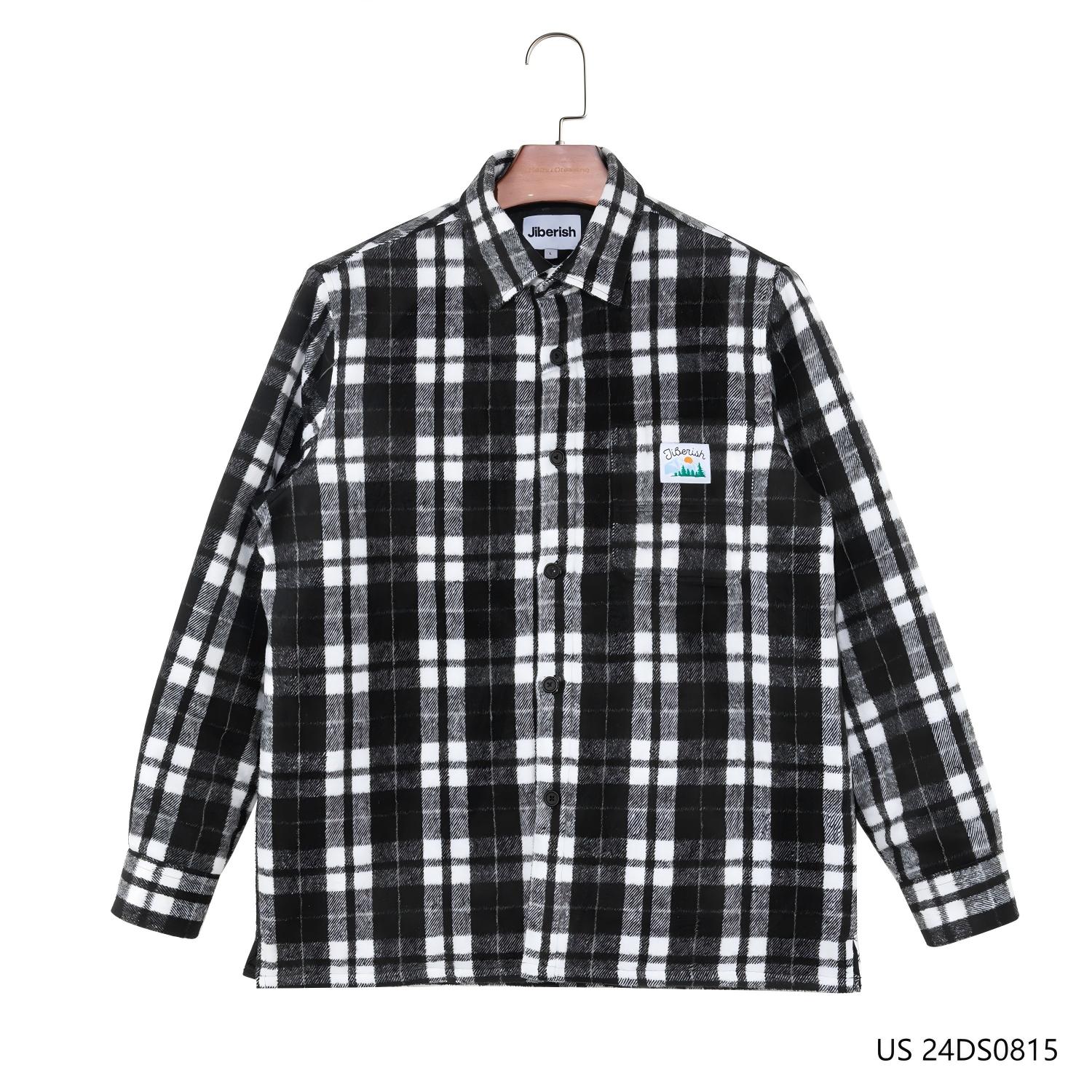 Men's 100% Polyester Black And White  Plaid Button Down Long Sleeve Jacket Coat