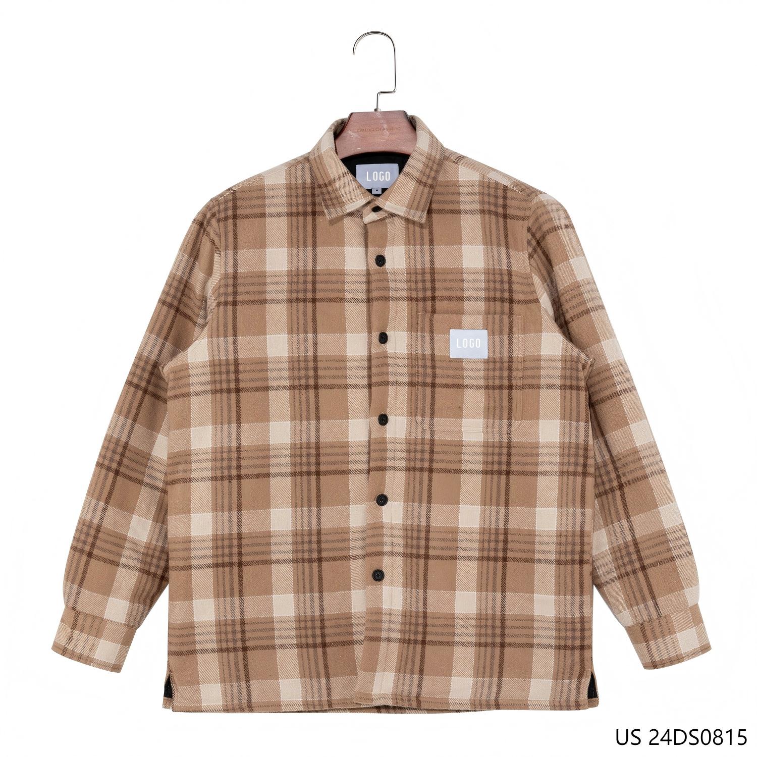 Men's 100% Polyester Khaki Button Down Long Sleeve Jacket Coat 