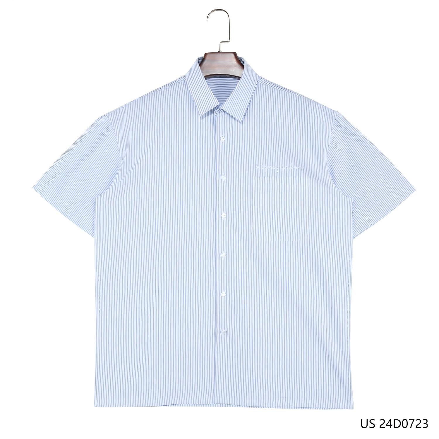 Men's 100% Cotton Blue And White Stripes  Short Sleeve Button Down Shirts