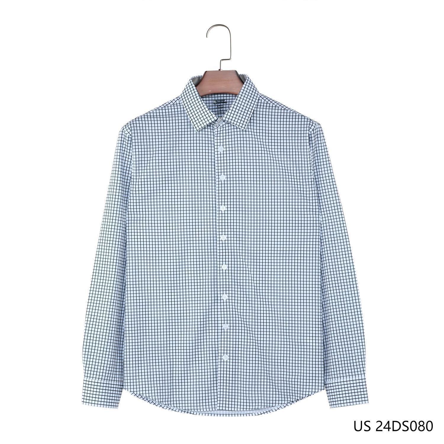 Men's Slim Fit Blue And White Plaid Button Down Long Sleeve Shirts