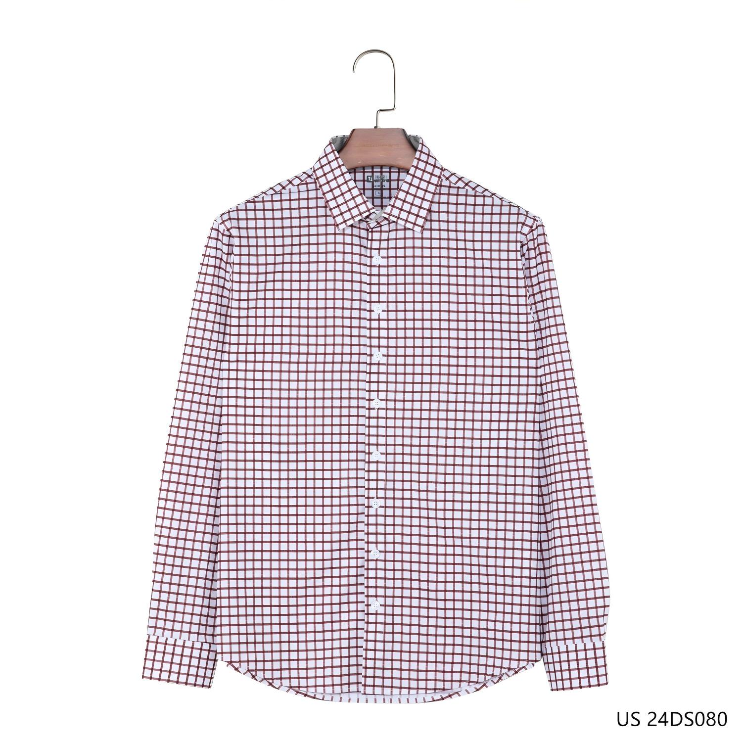 Men's Slim Fit Red And White Plaid Button Down Long Sleeve Shirts