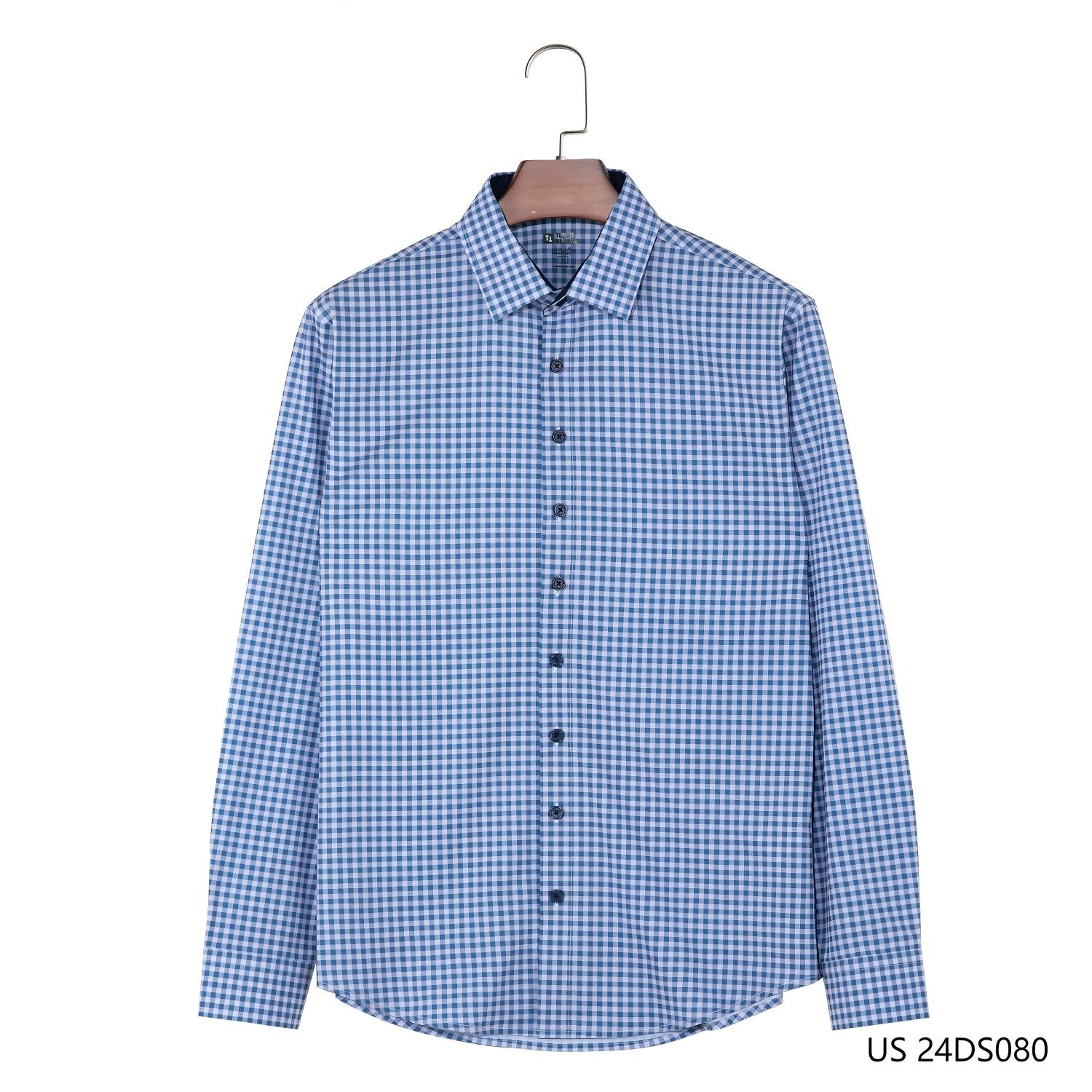 Men's Slim Fit Blue Plaid Button Down Long Sleeve Shirts