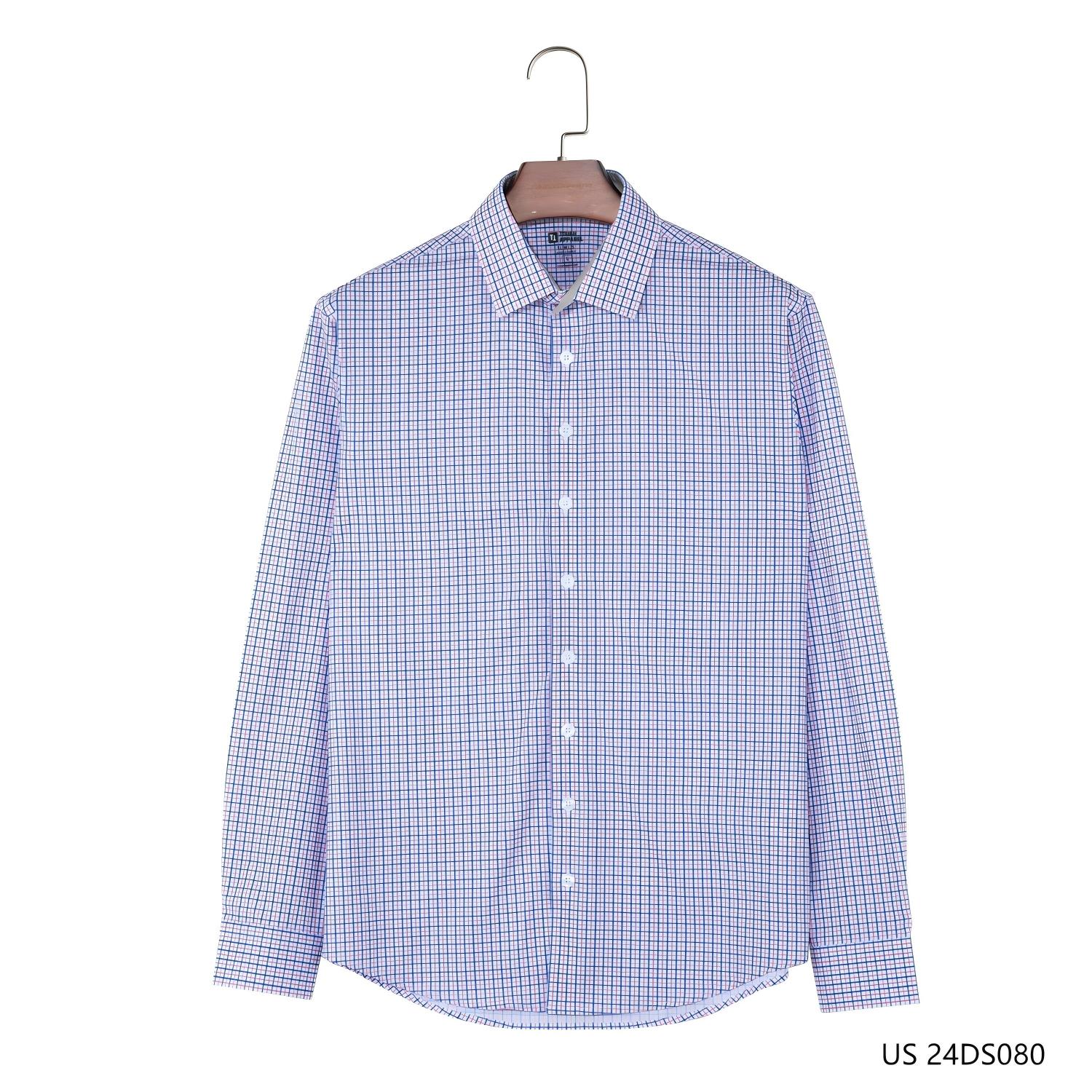 Men's Slim Fit Blue Red And White Plaid Button Down Long Sleeve Shirts