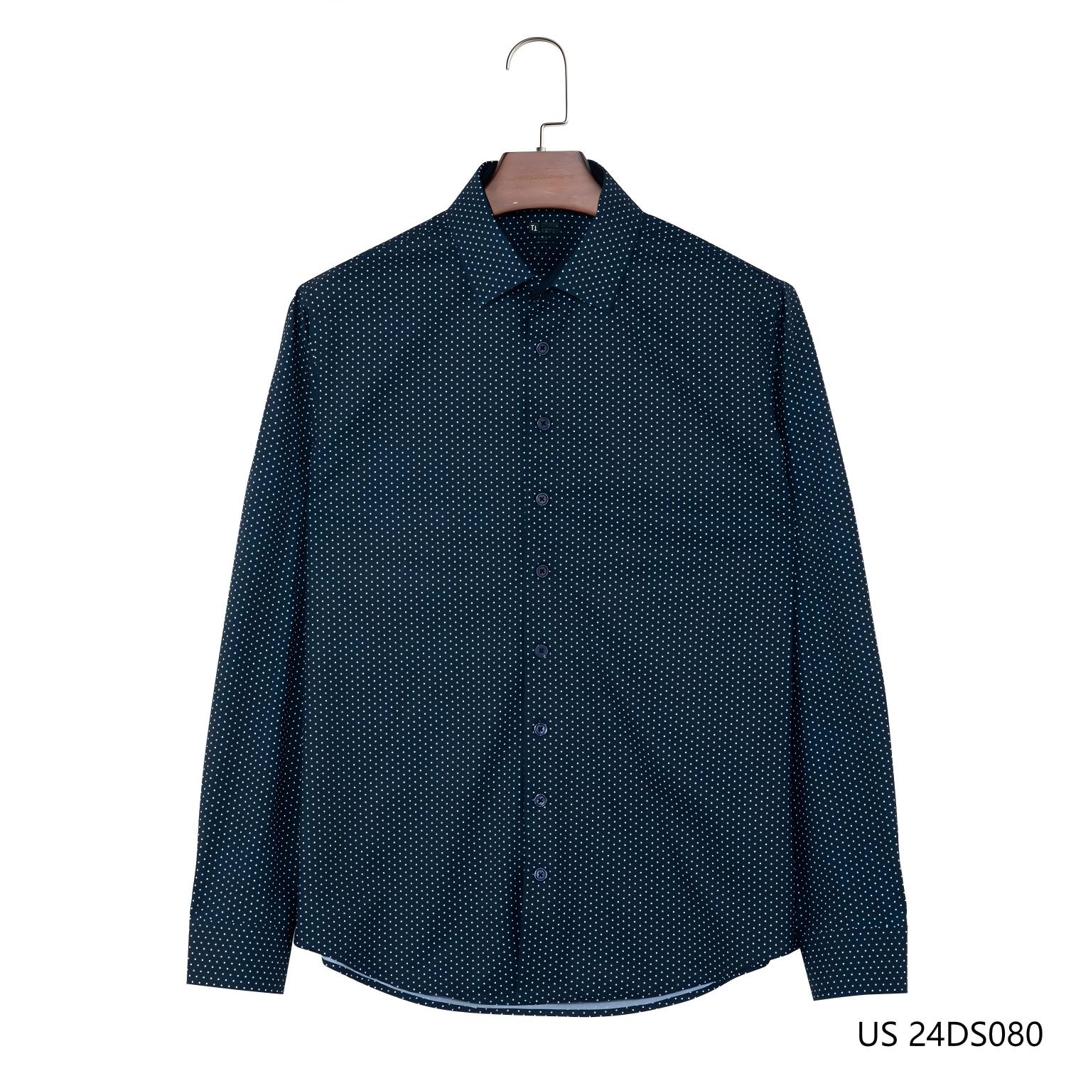 Men's Slim Fit Deep Blue Dot Button Down Long Sleeve Shirts
