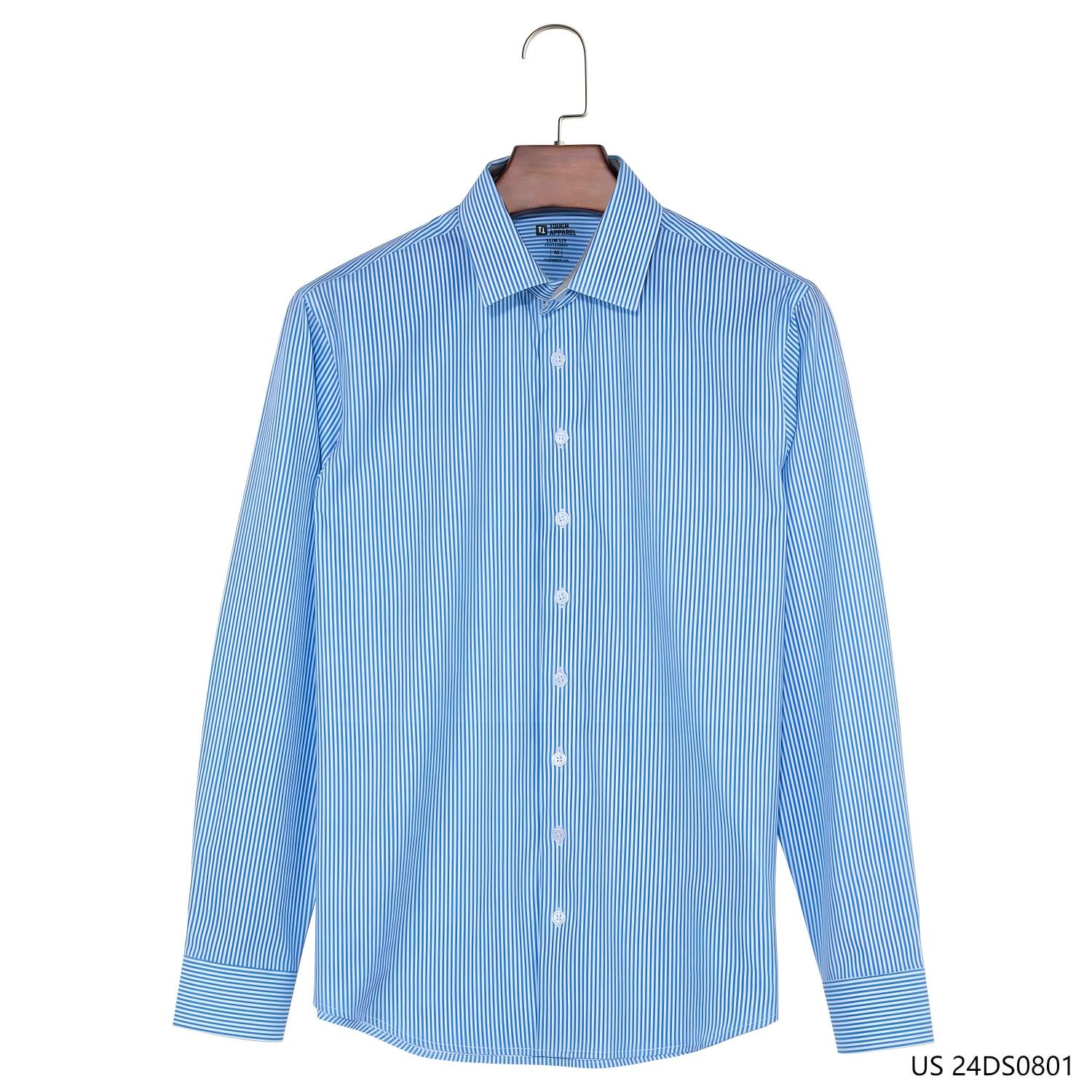 Men's Slim Fit Blue And White Stripes Button Down Long Sleeve Shirts
