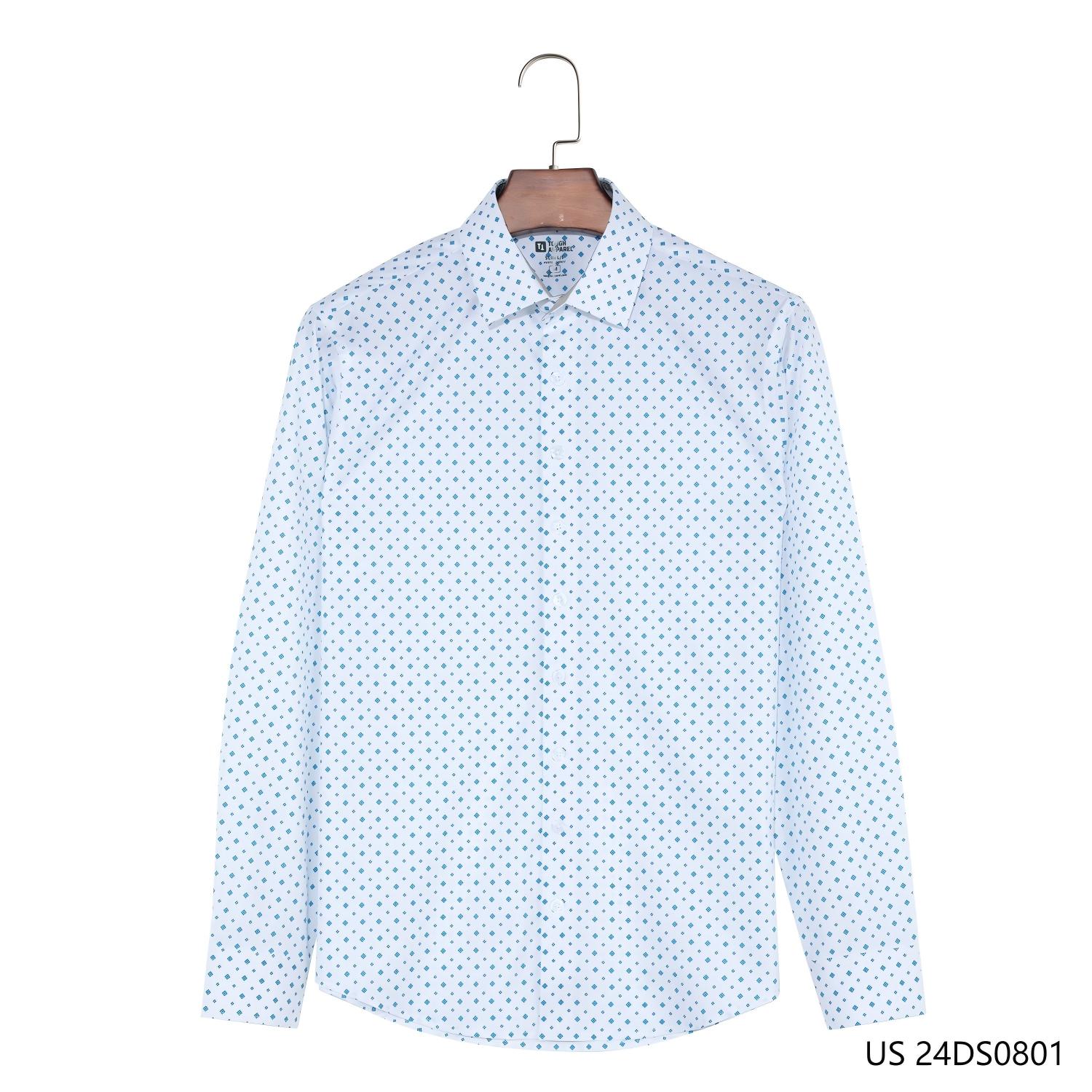 Men's Slim Fit Blue Dot Against White Background Button Down Long Sleeve Shirts