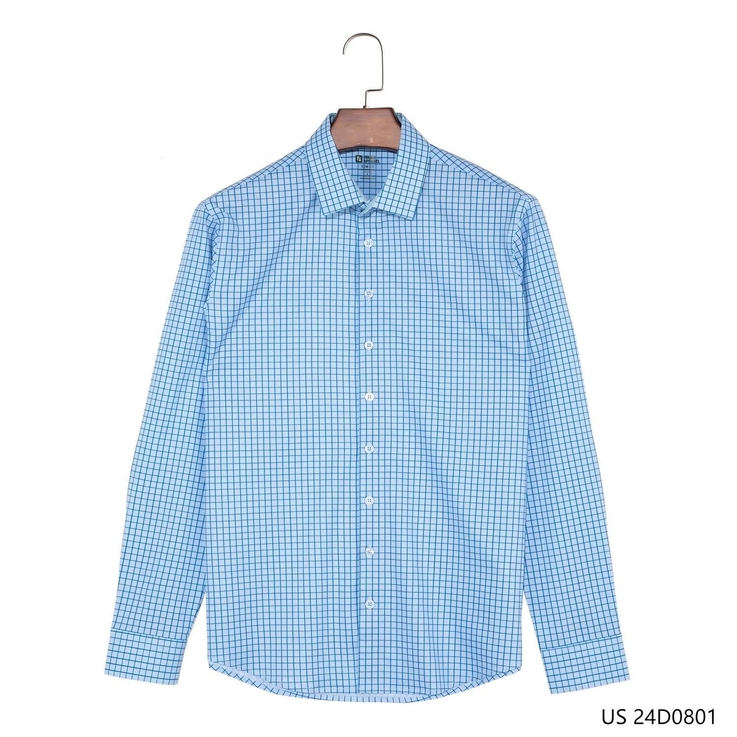 Men's Slim Fit Blue Plaid Button Down Long Sleeve Shirts