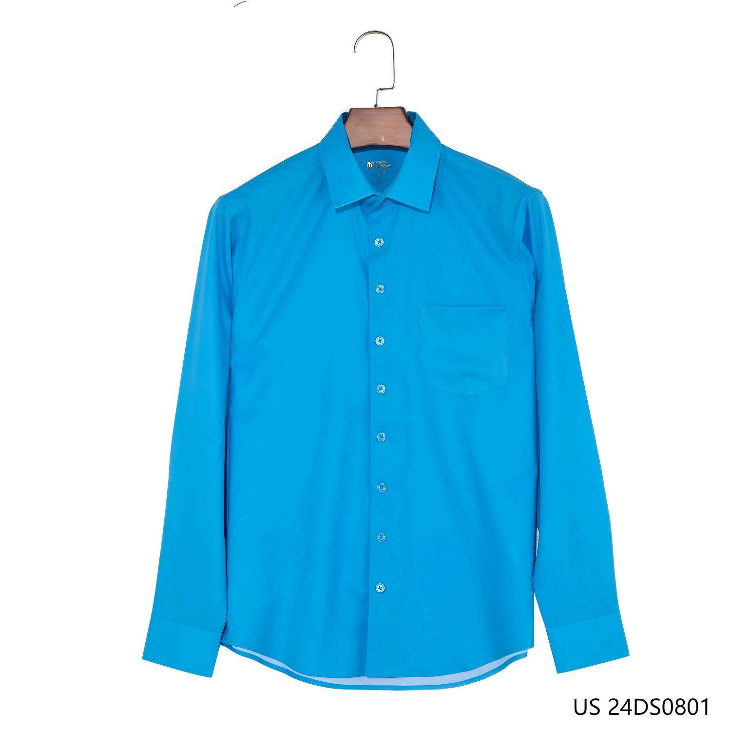 Men's Slim Fit Blue Plain  Button Down Long Sleeve Shirts