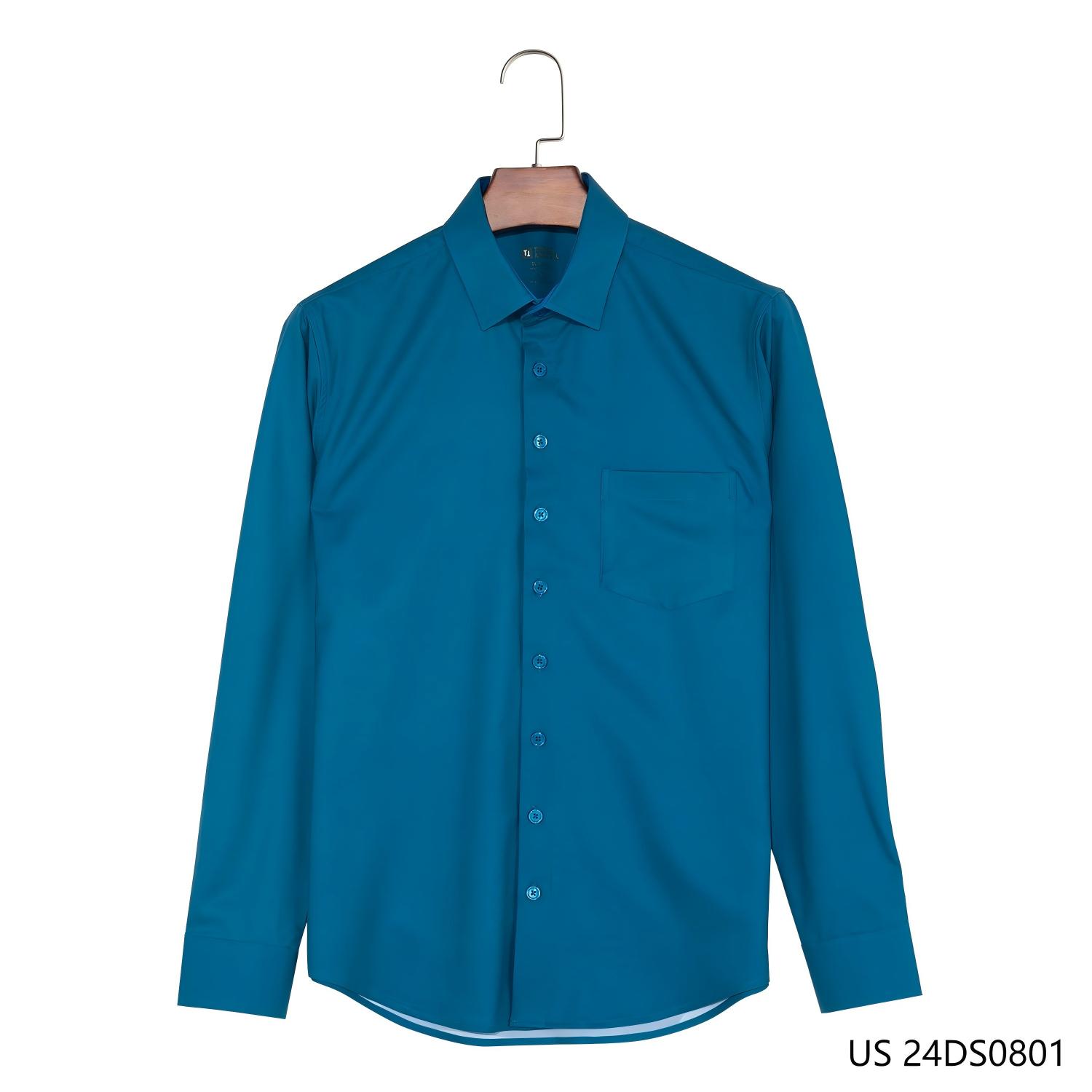 Men's Slim Fit Deep Blue Plain Button Down Long Sleeve Shirts
