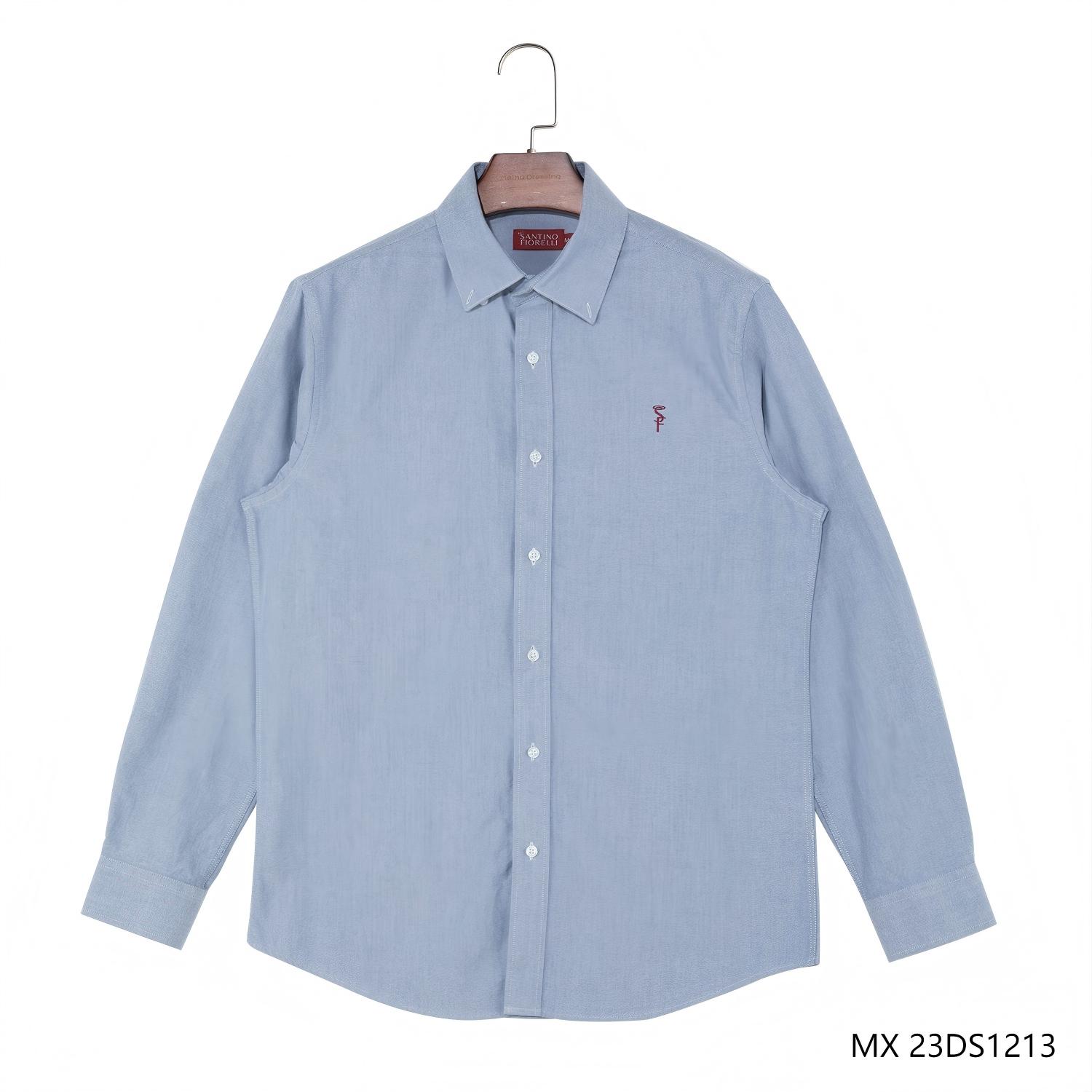 Men's 100% Cotton Blue Plain Button Down Long Sleeve Shirts