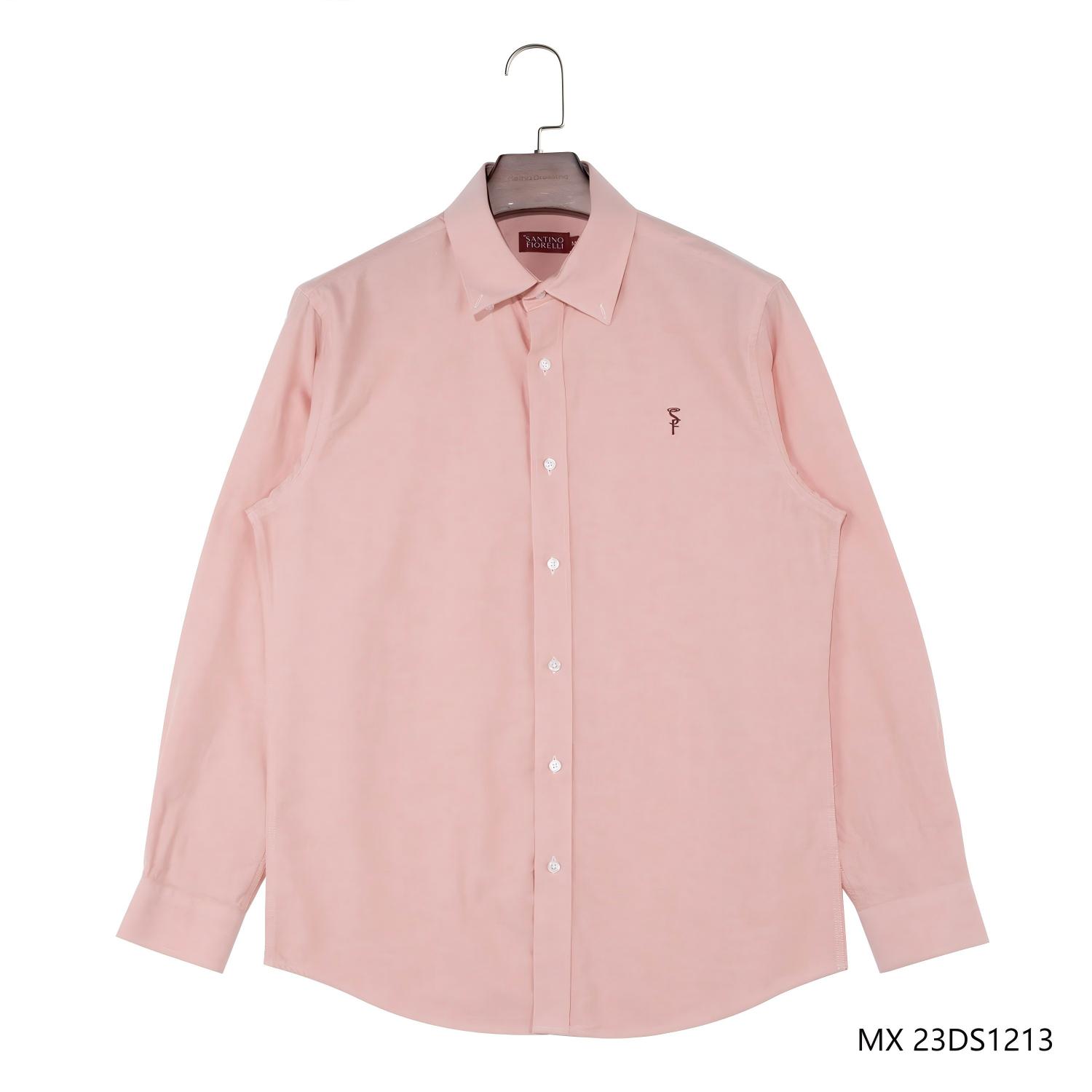 Men's 100% Cotton Pinkish-orange Plain Button Down Long Sleeve Shirts