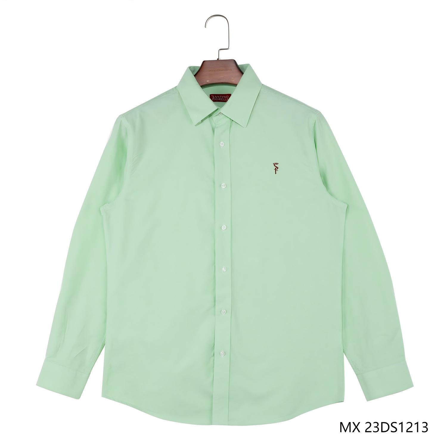 Men's 100% Cotton Light Green Plain Button Down Long Sleeve Shirts