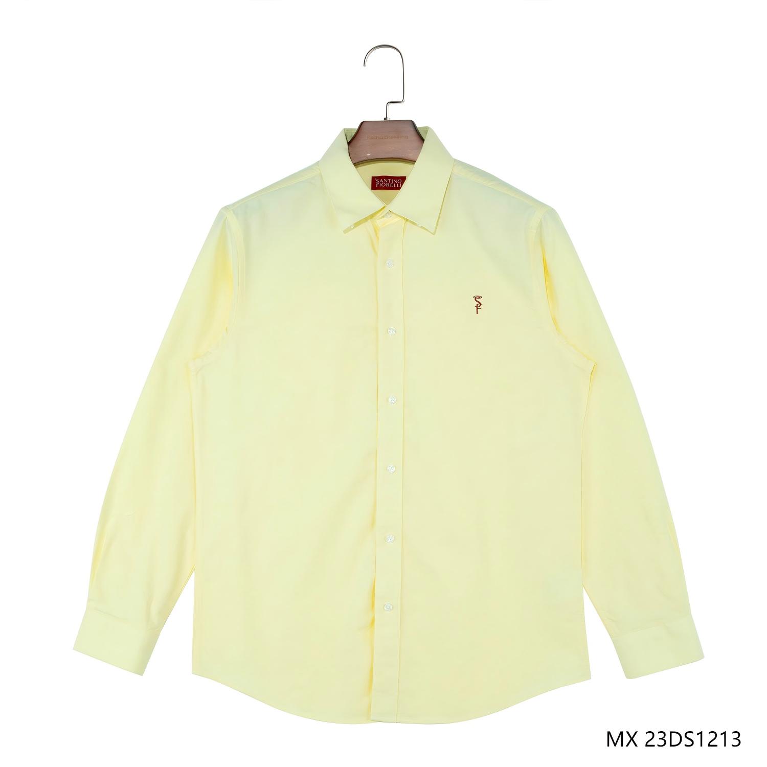 Men's 100% Cotton Light Yellow Plain Button Down Long Sleeve Shirts