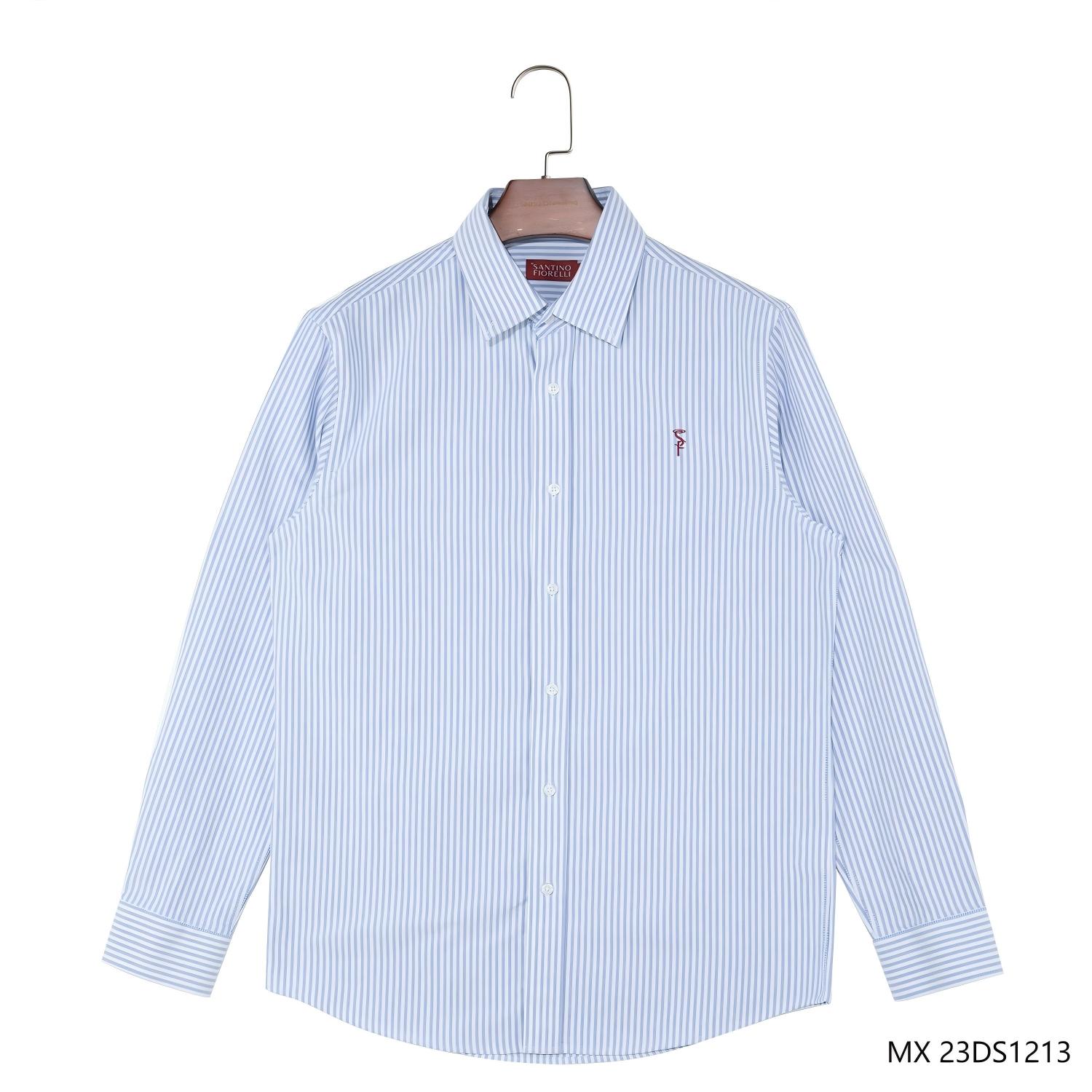 Men's 100% Cotton White And Blue Stripes Button Down Long Sleeve Shirts