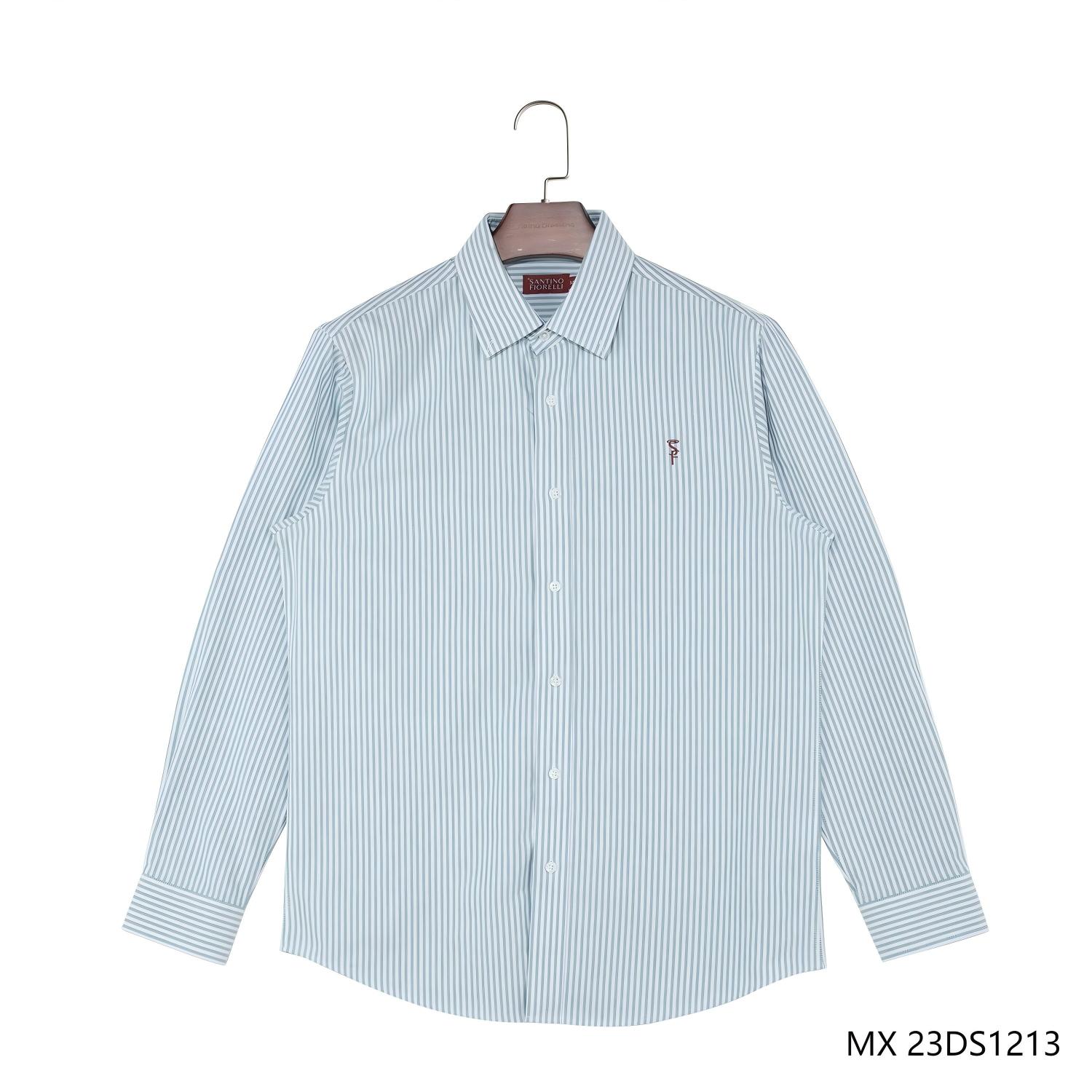 Men's 100% Cotton Green And White Stripes Button Down Long Sleeve Shirts