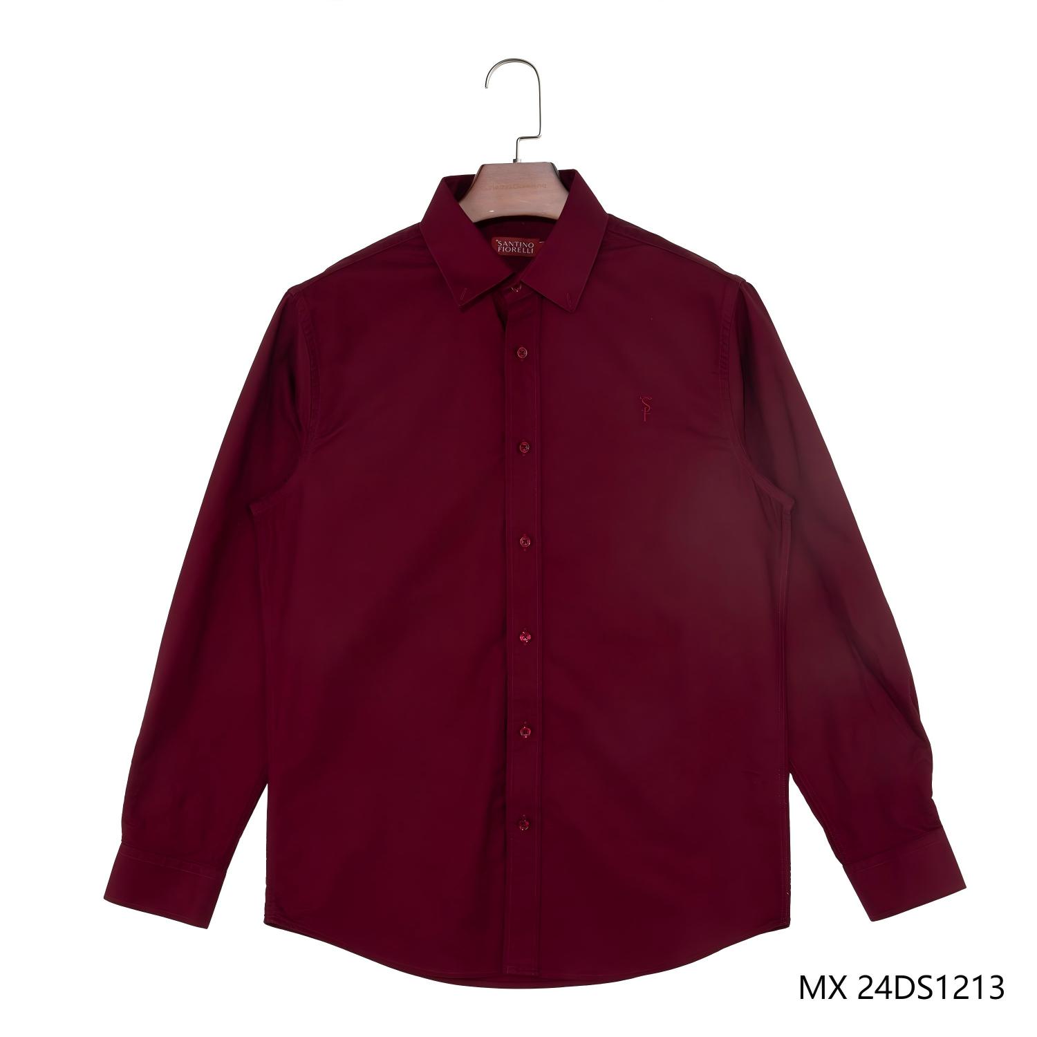 Men's 100% Cotton Dark Red Plain Button Down Long Sleeve Shirts