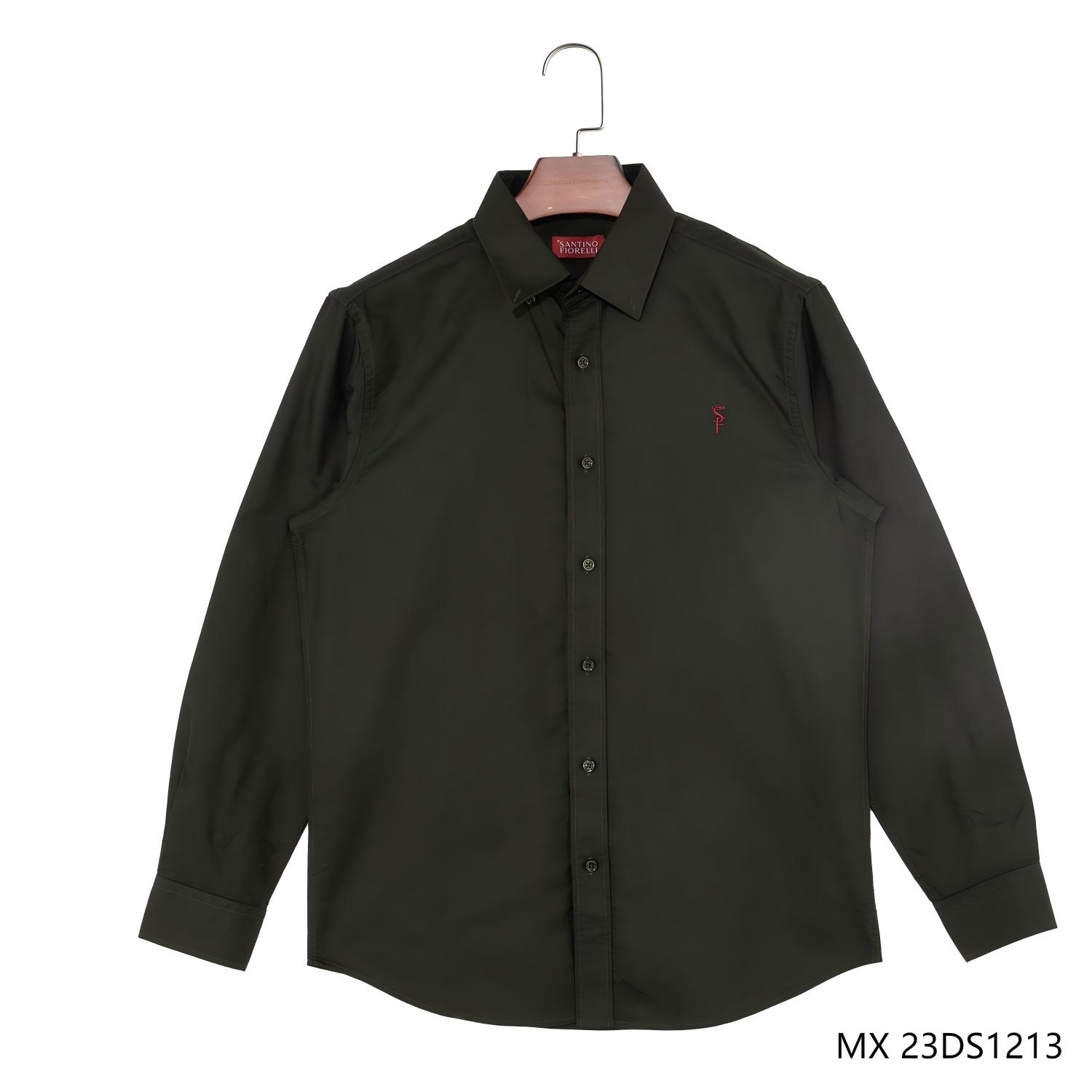 Men's 100% Cotton Dark Green Plain Button Down Long Sleeve Shirts