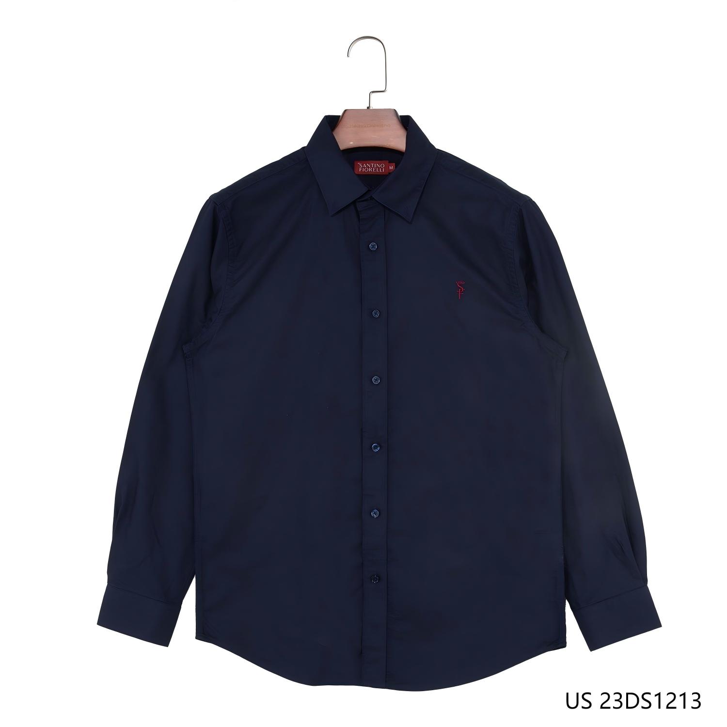 Men's 100% Cotton Dark Blue Plain Button Down Long Sleeve Shirts
