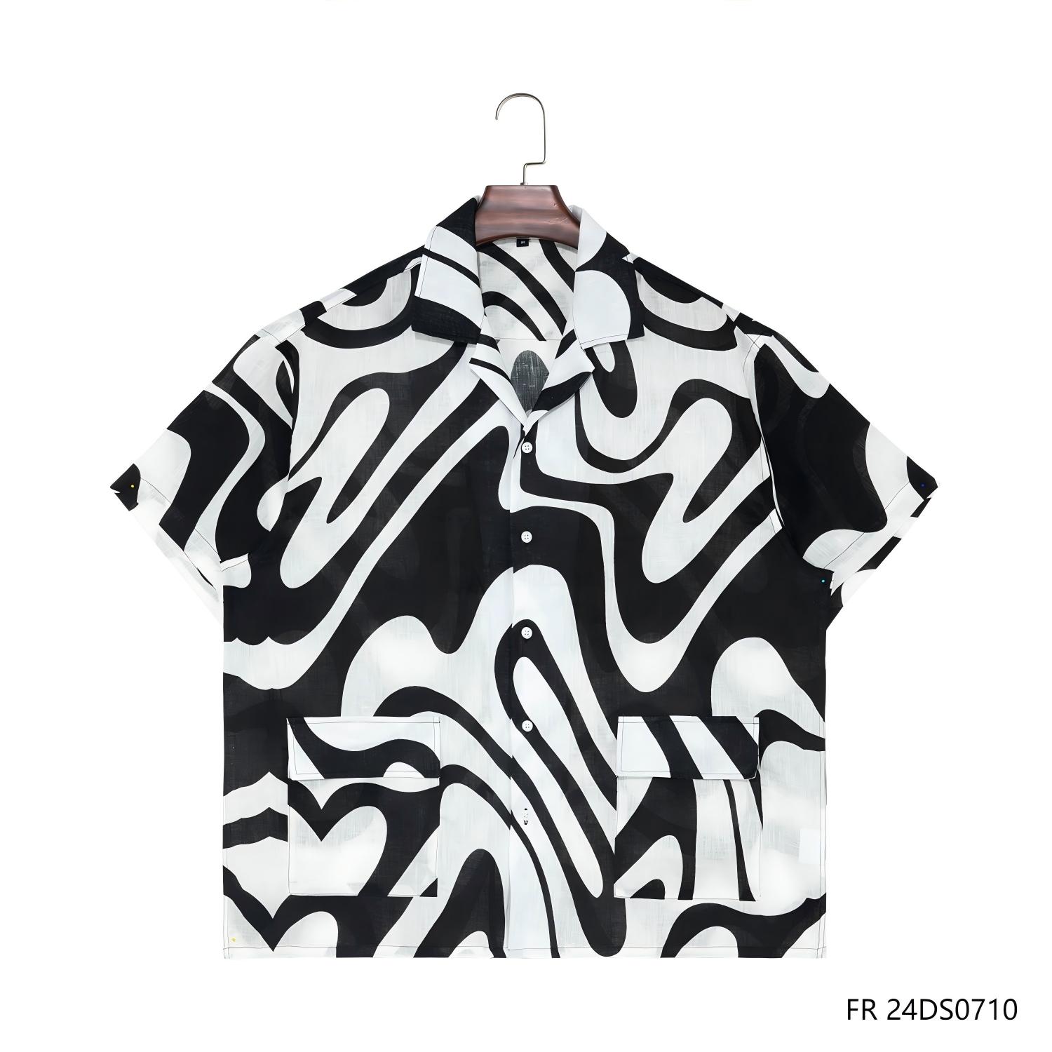 Men's 100% Linen Black And White Contrast Short Sleeve Button Down Shirts