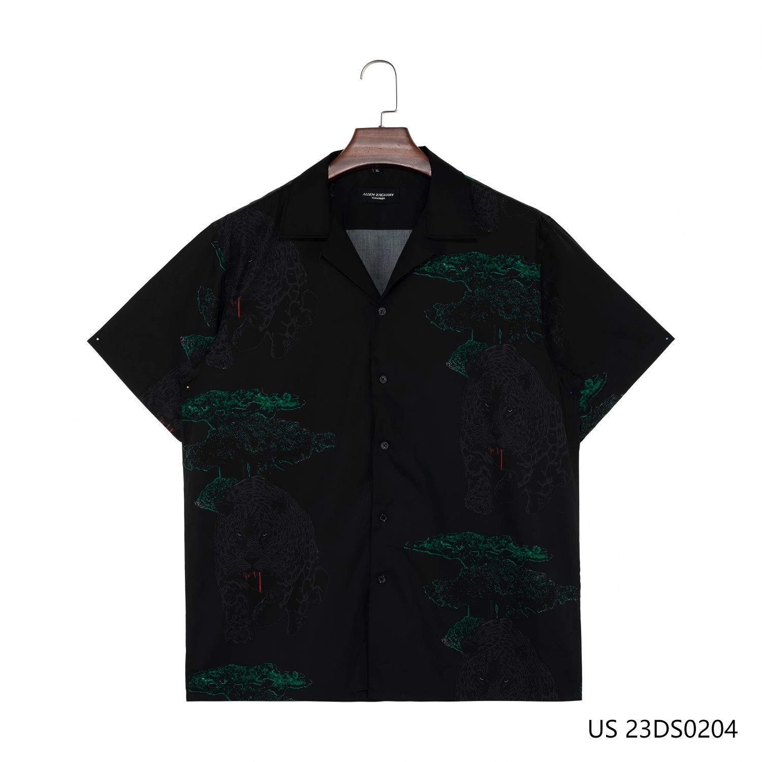 Men's 100% Cotton Green Trees Against The Black  Background  Short Sleeve Button Down Shirts