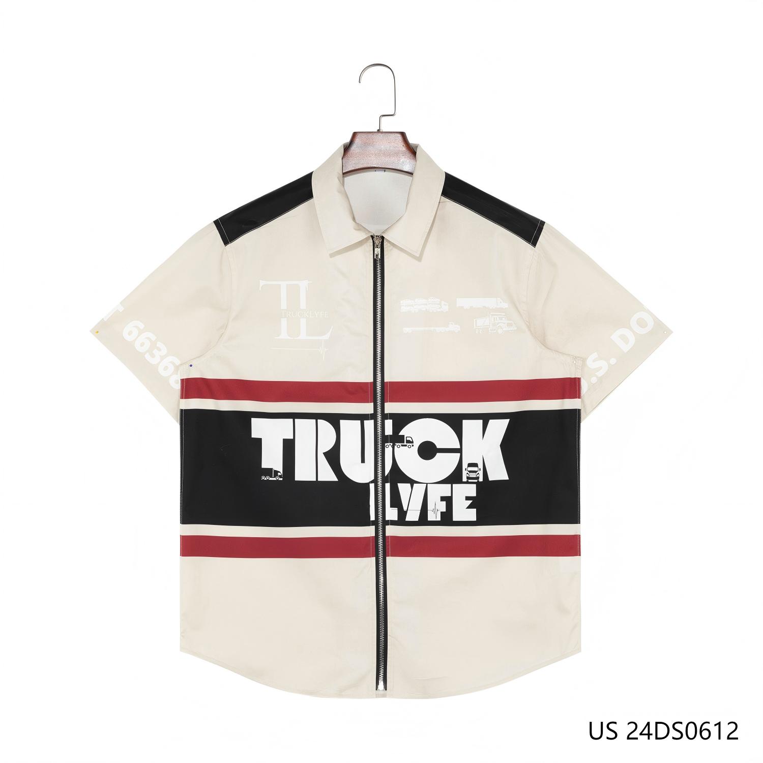 Men's 100% Cotton Black And Red Stripes Against The White Background Short Sleeve Zip-up Shirts