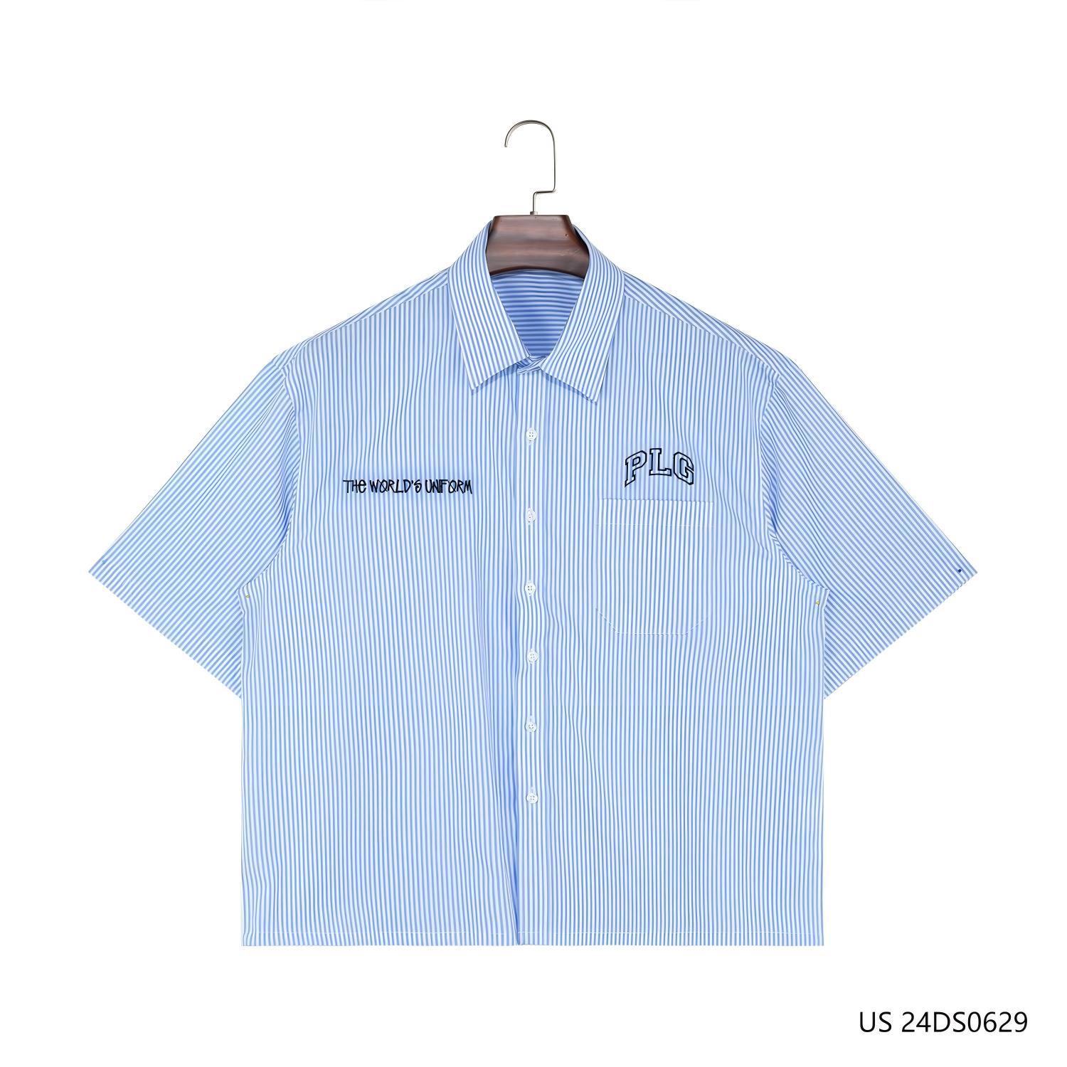 Men's 100% Cotton Embroidered Blue And White Stripes Button Down Shirts
