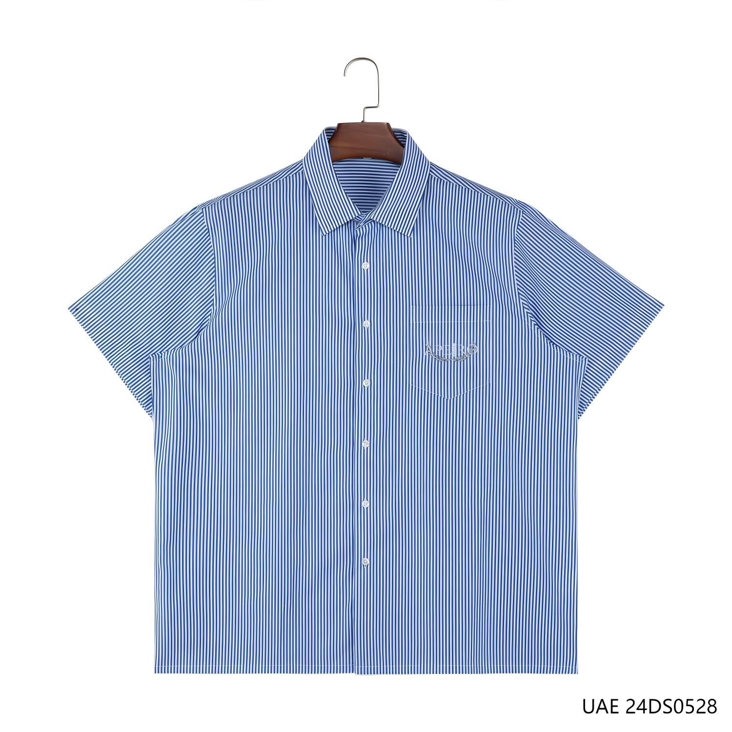 Men's 100% Cotton Blue And White Stripes Short Sleeve Button Down Shirts